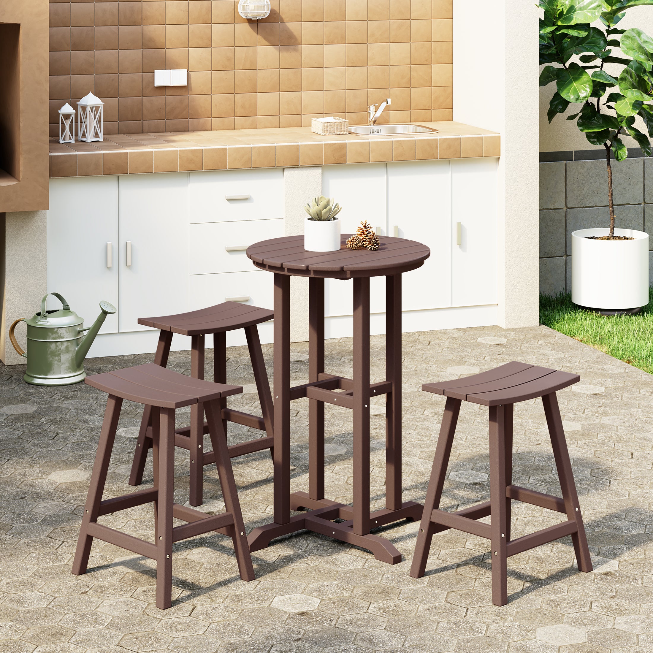 Paradise Outdoor Patio Counter Height Bar Stools Bistro Bar Table 4-Piece Set