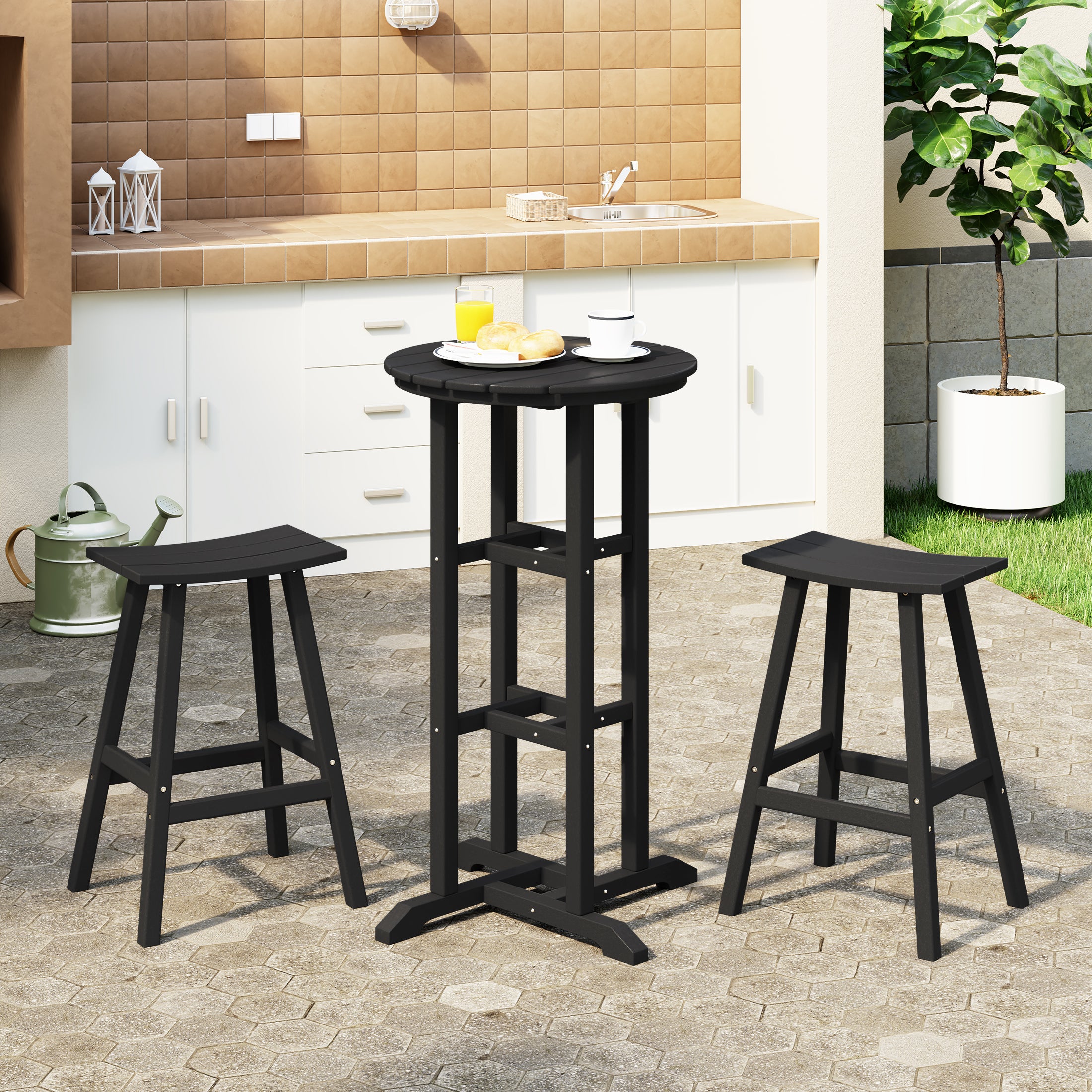 Paradise Outdoor Patio Bar Height Table and Bar Stool 3-Piece Dining Set