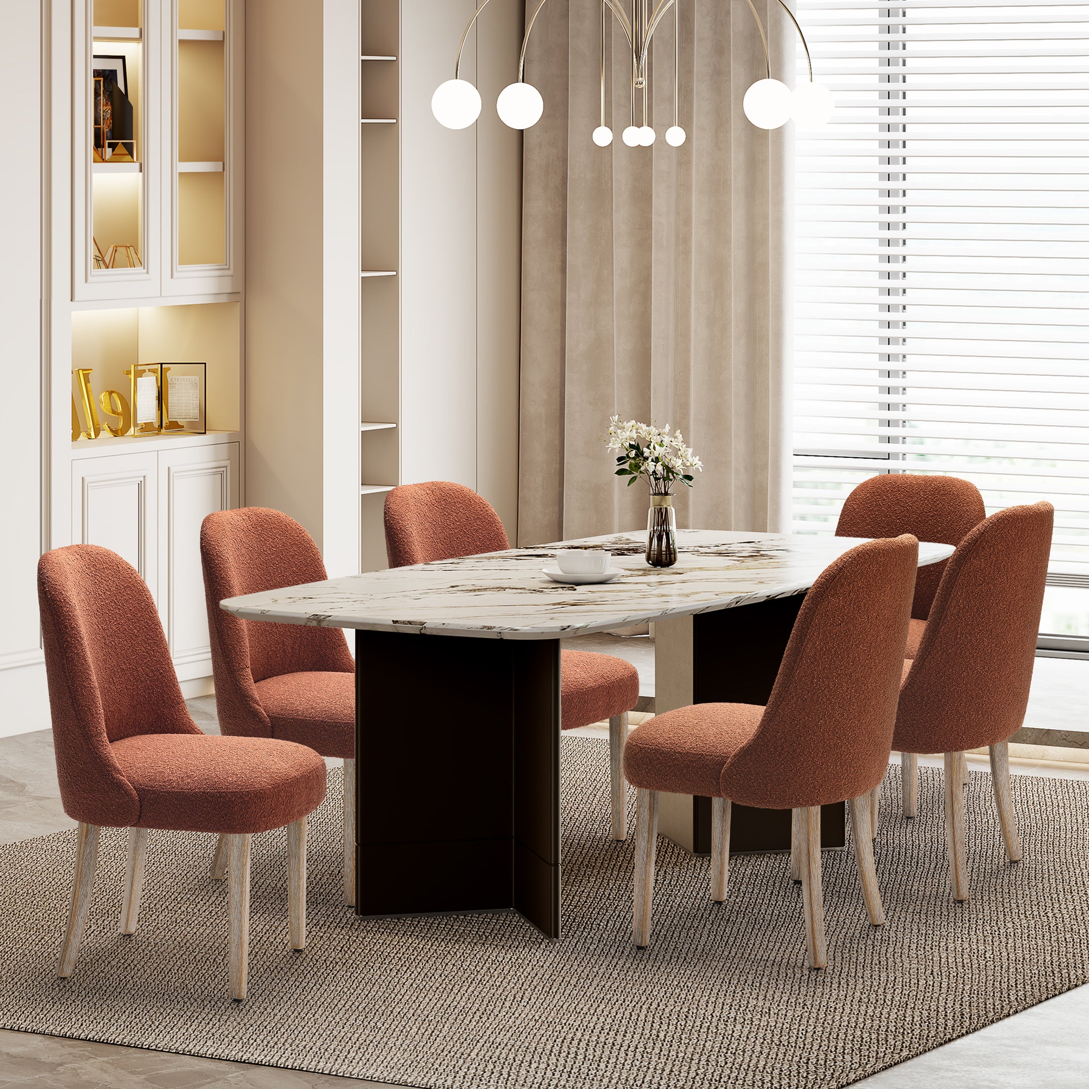 Amélie Mid-Century Modern Upholstered Boucle Dining Chair (Set of 6)