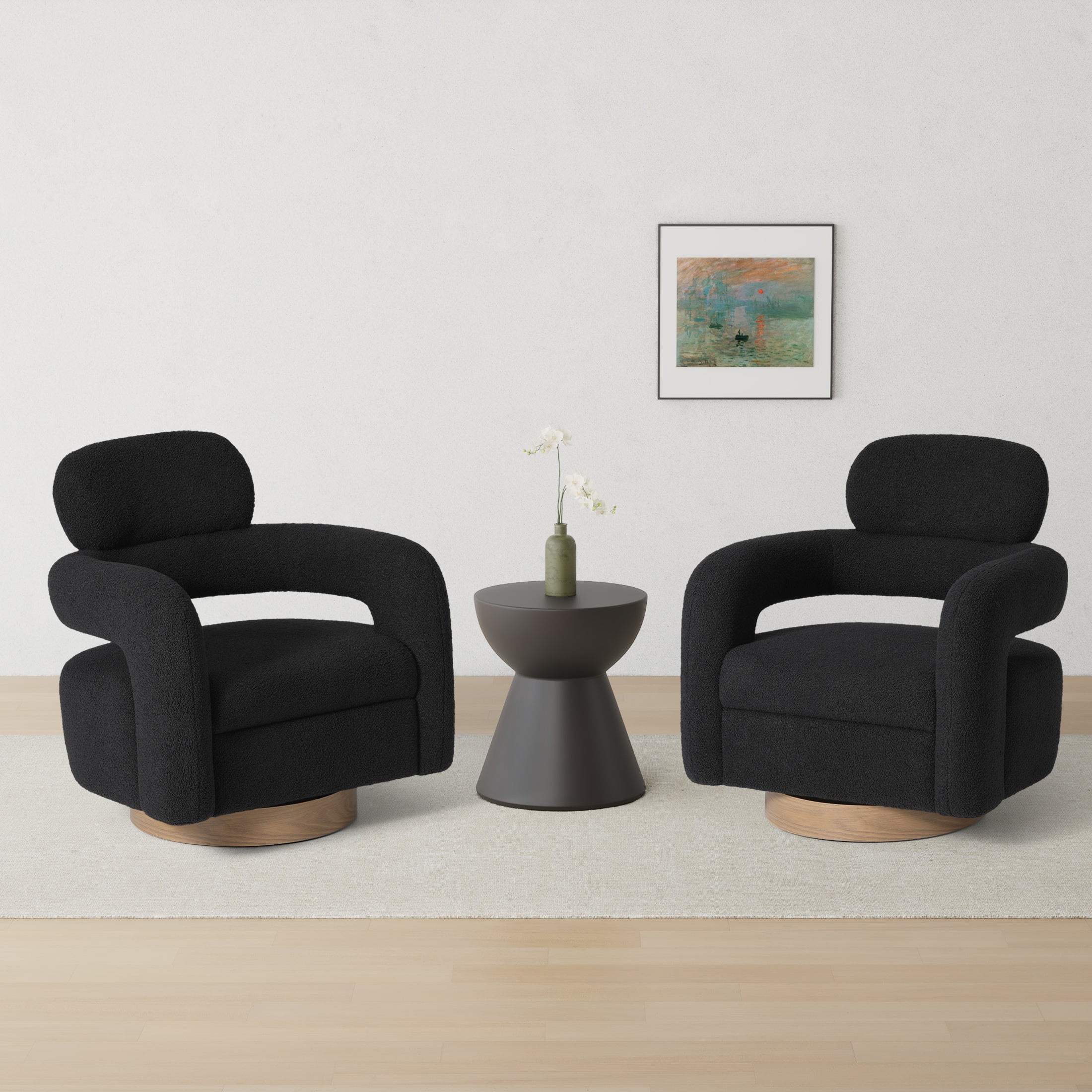 Celine Mid-Century Modern Sherpa Swivel Barrel Accent Chair (Set of 2)