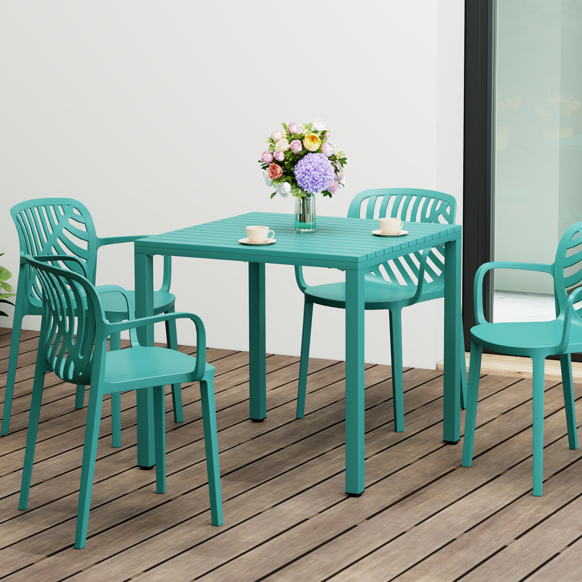 Sunshine 31.5" Iron Metal Frame Outdoor Square Patio Dining Table