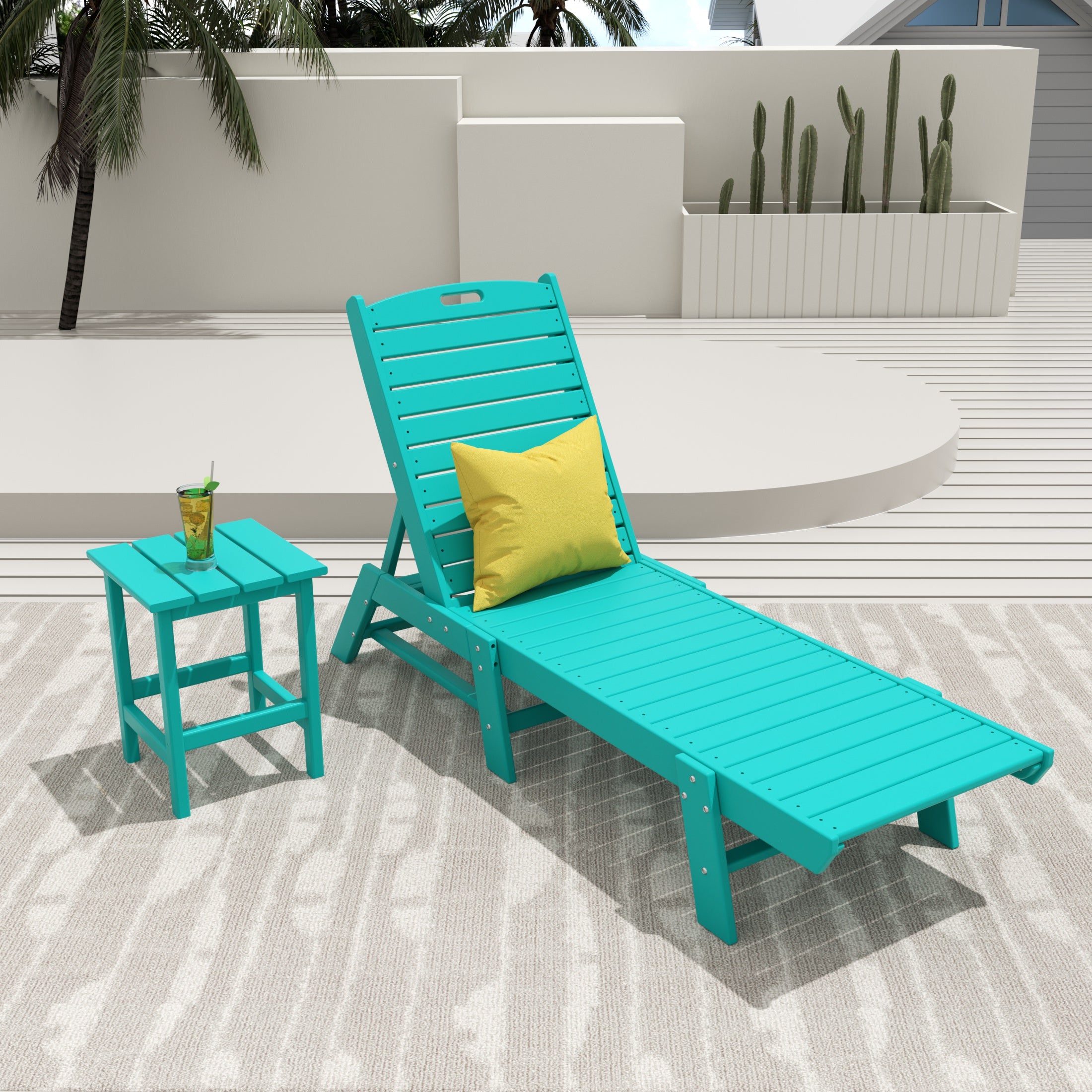 Paradise 2-Piece Poly Outdoor Patio Chaise Lounge Chair with Side Table Set