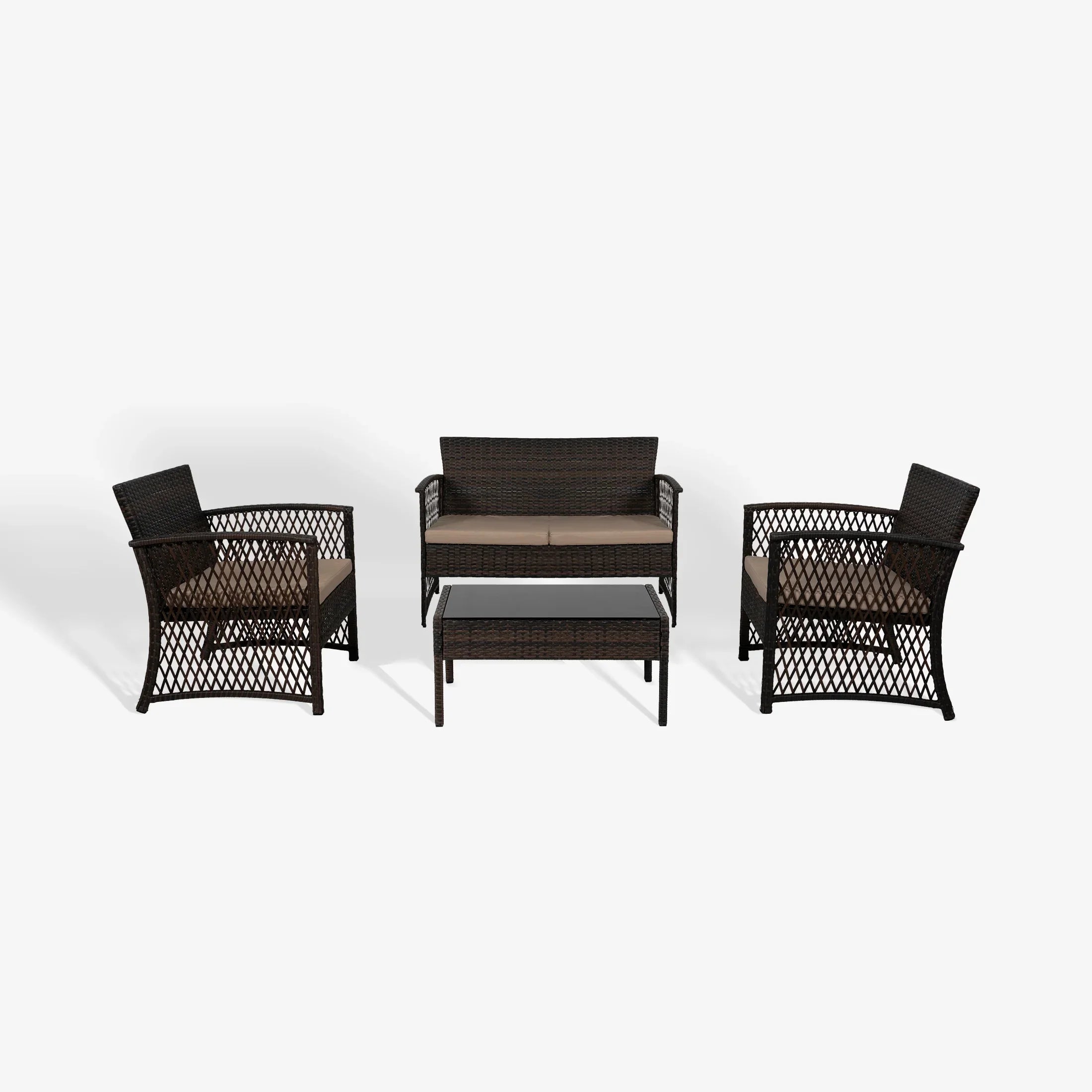 Estela 4-Piece set Coffee color base Outdoor / Patio Woven Rattan Conversation Sofa set with cushions a Coffee table ( 4 seater )