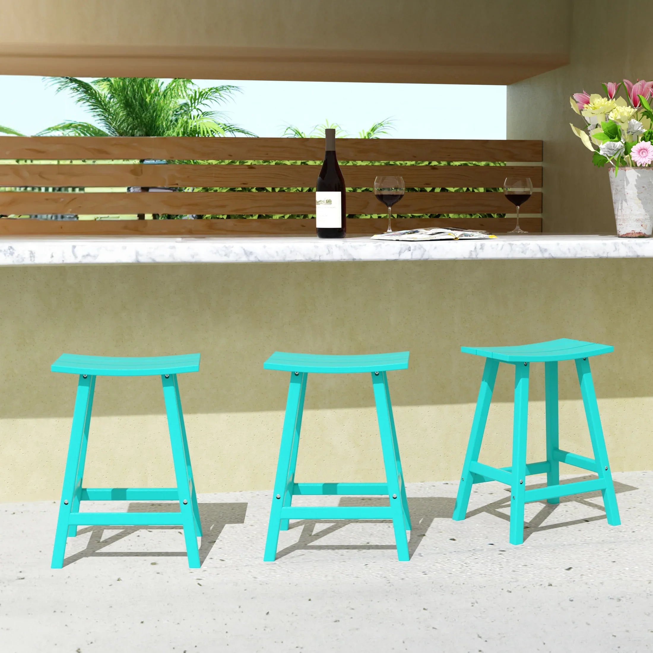 Paradise 24 Inch Counter High Saddle Stools (Set of 3)