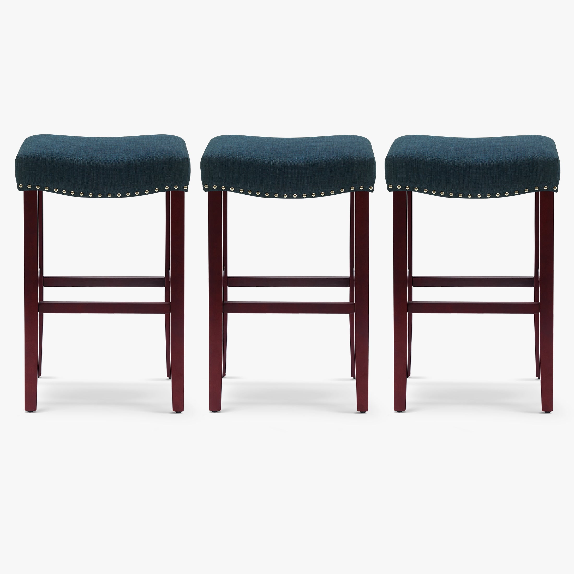 Bulmon 29" Upholstered Saddle Seat Cherry Bar Stools (Set of 3)