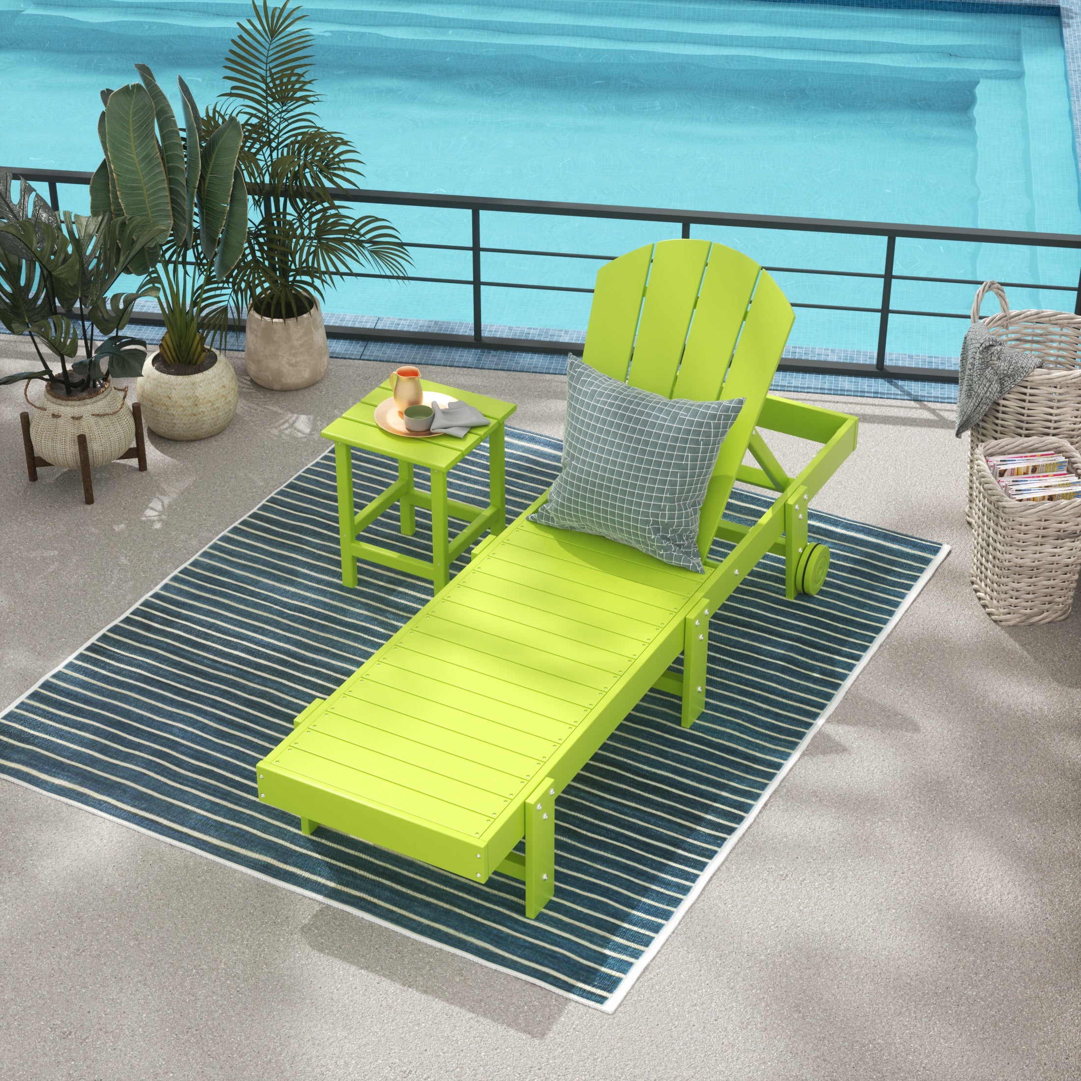 Paradise 2 Piece Adirondack Poly Reclining Chaise Lounge With Wheels