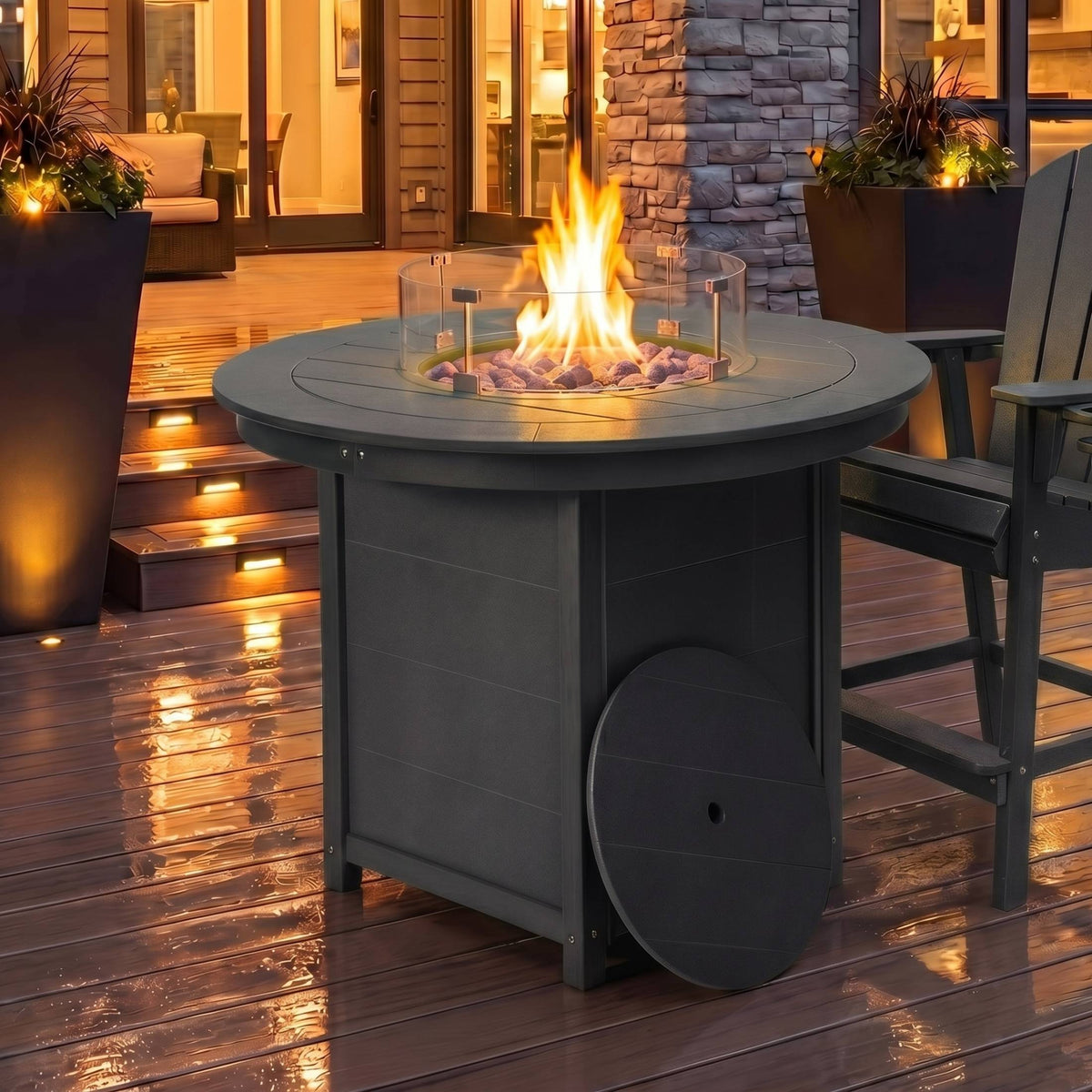 Sol 47" Modern Outdoor Patio Propane Round Counter Height Fire Pit Table