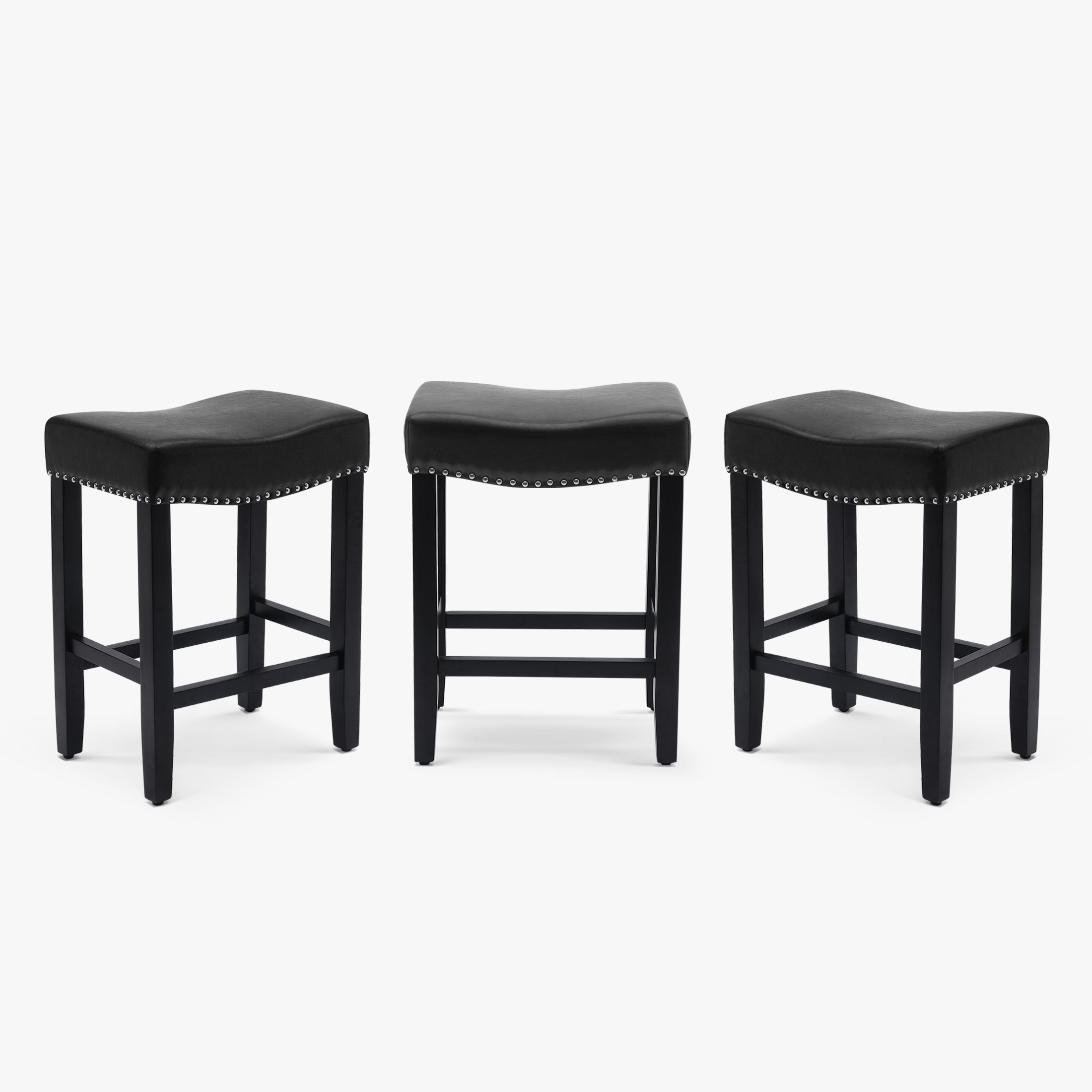 Bulmon 24" Upholstered Saddle Seat Black Counter Stool (Set of 3)