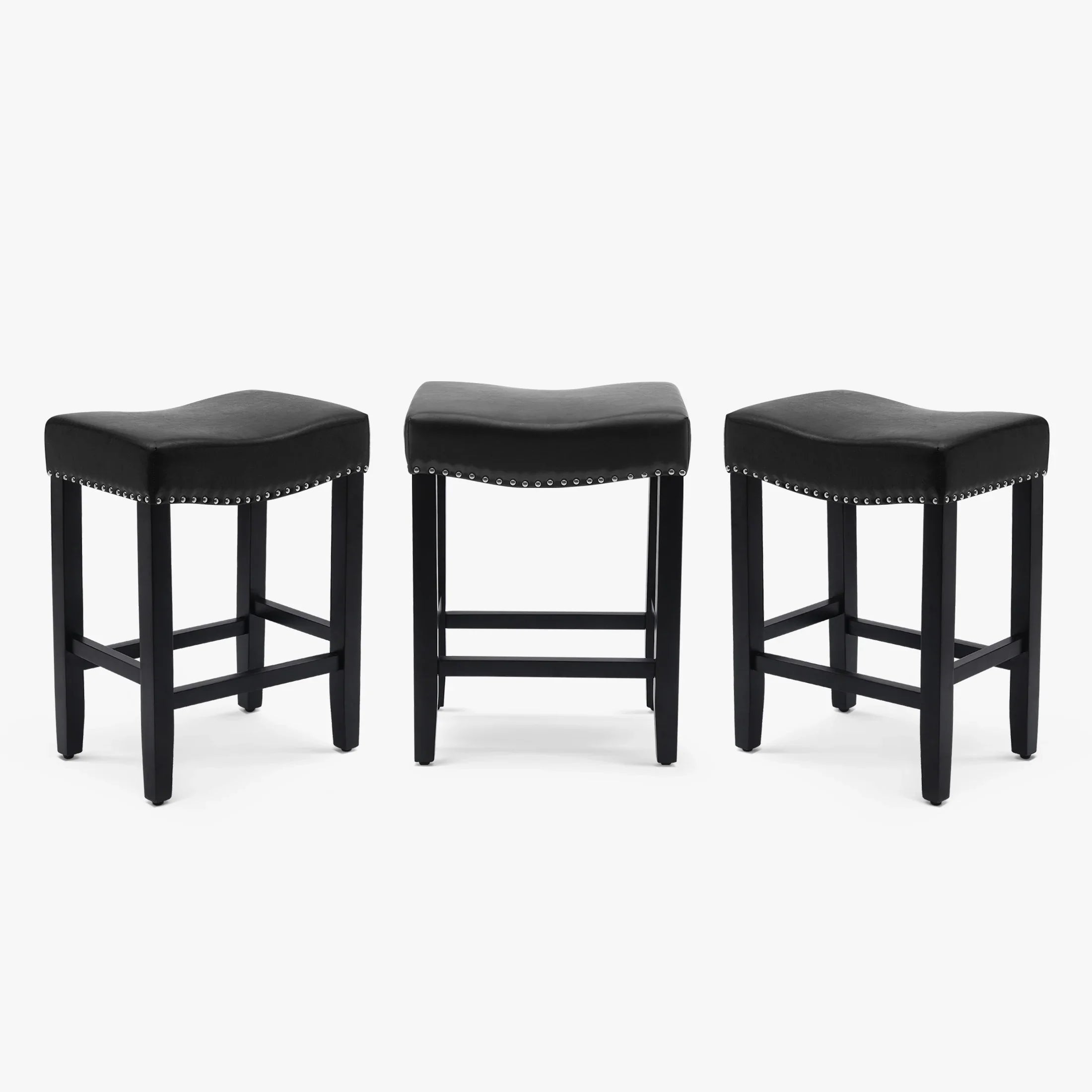 Bulmon 24" Upholstered Saddle Seat Black Counter Stool (Set of 3)