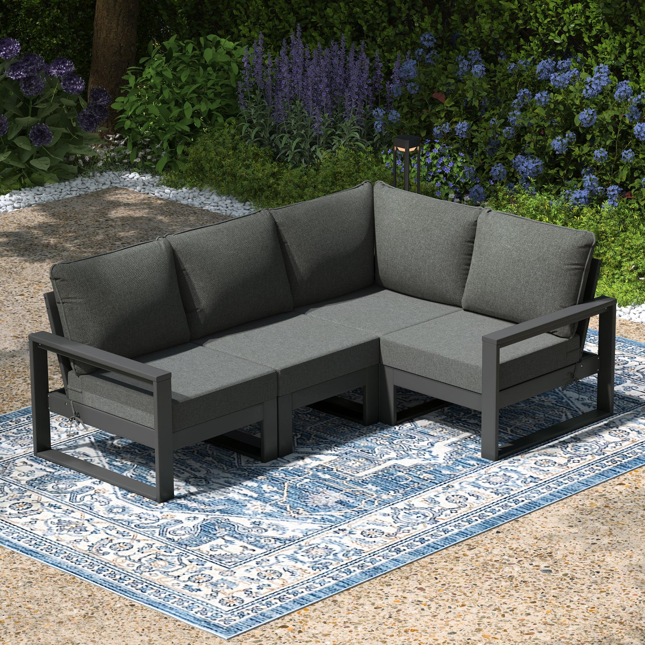 Rockaway Outdoor 4-Piece HDPE L-Shaped Modular Patio Sofa Furniture Set