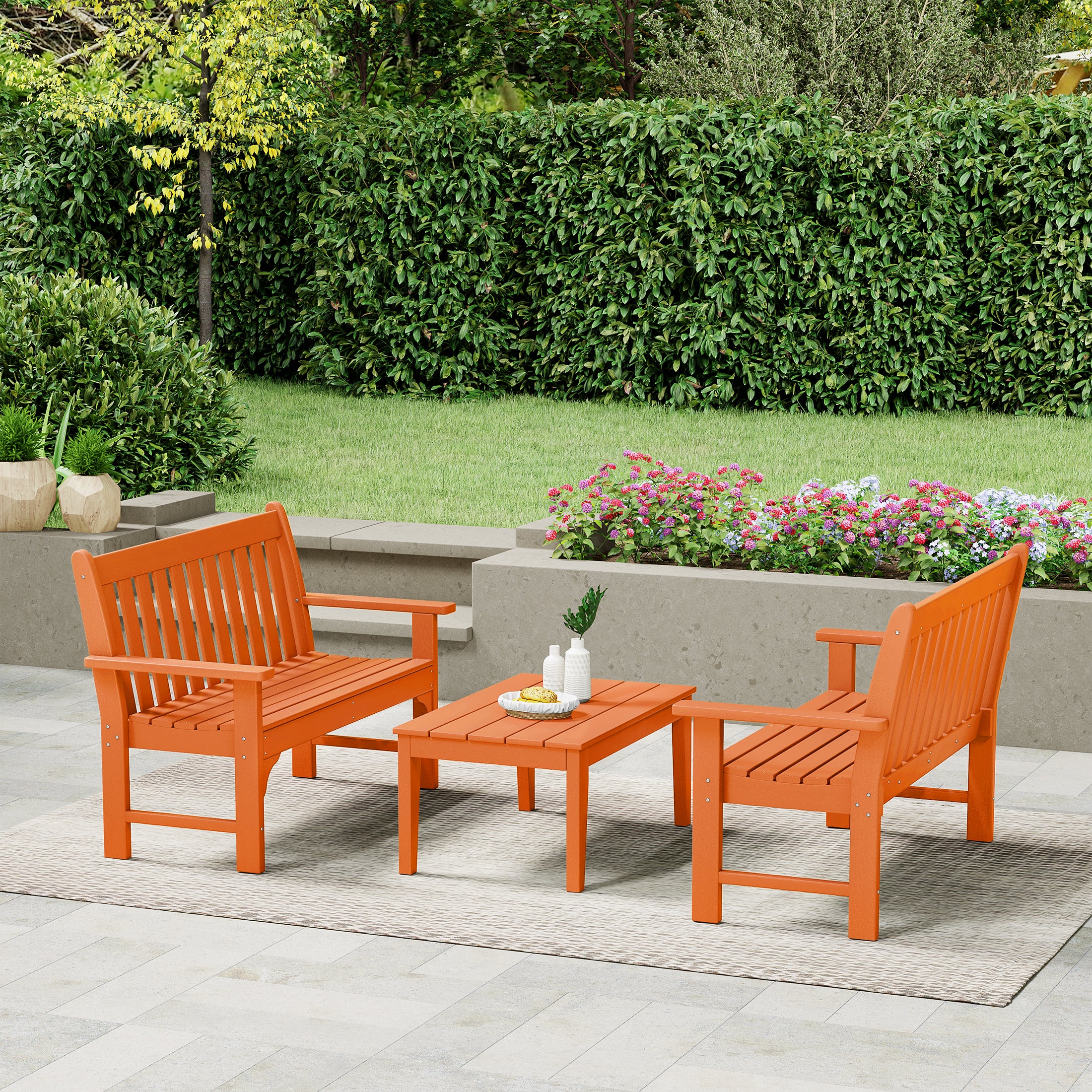 Paradise 3-Piece HDPE Outdoor Patio Furniture Couch and Coffee Table Set