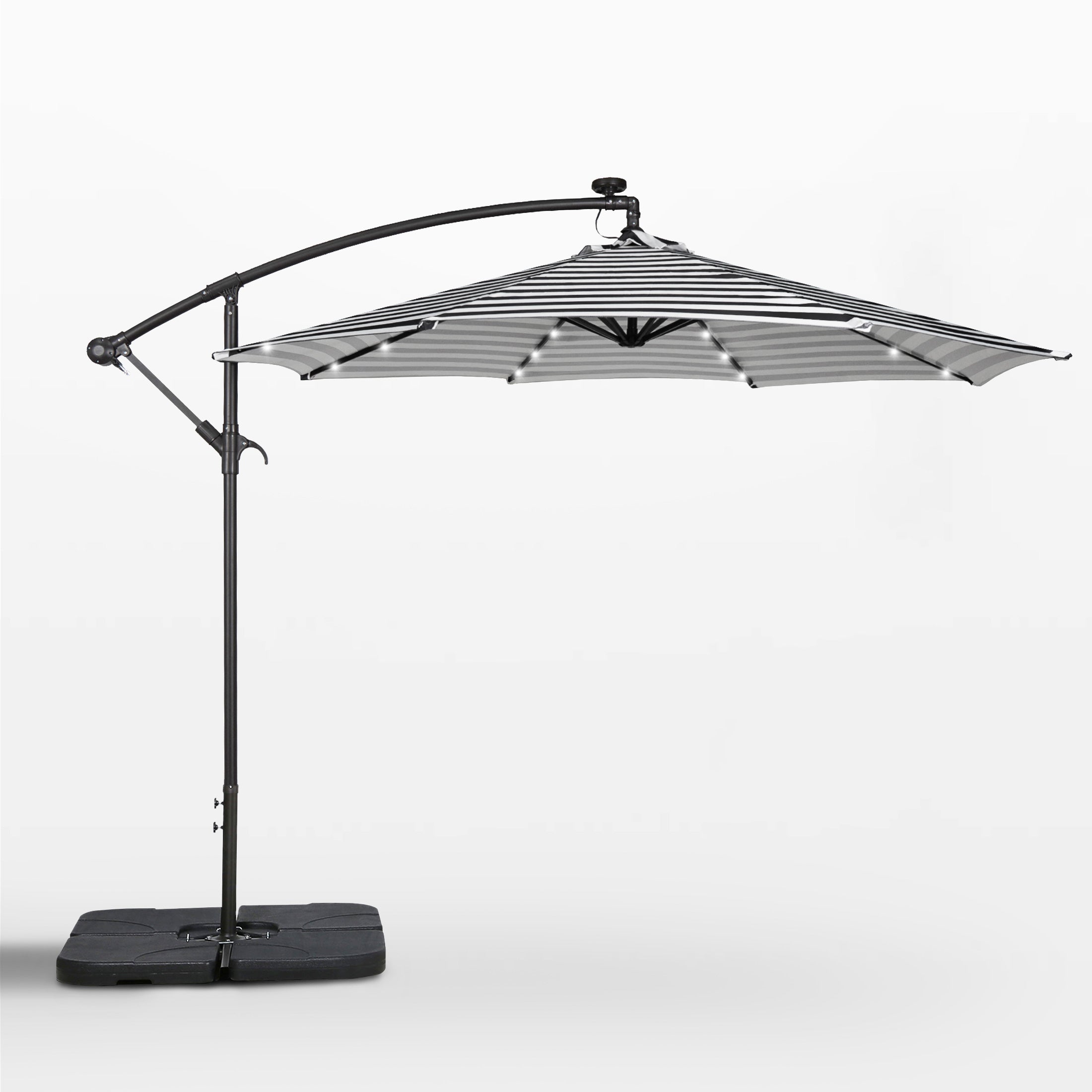 Westlake 10 ft. Outdoor / Paito Cantilever Hanging Umbrella with Solar Power LED lights and 50 lbs concrete weight base kit