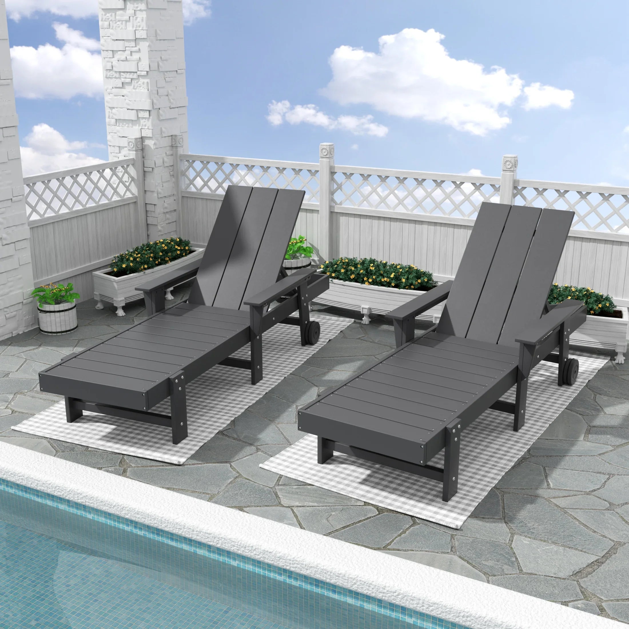 Palms 2 Piece Reclining Chaise Lounge With Arms & Wheels