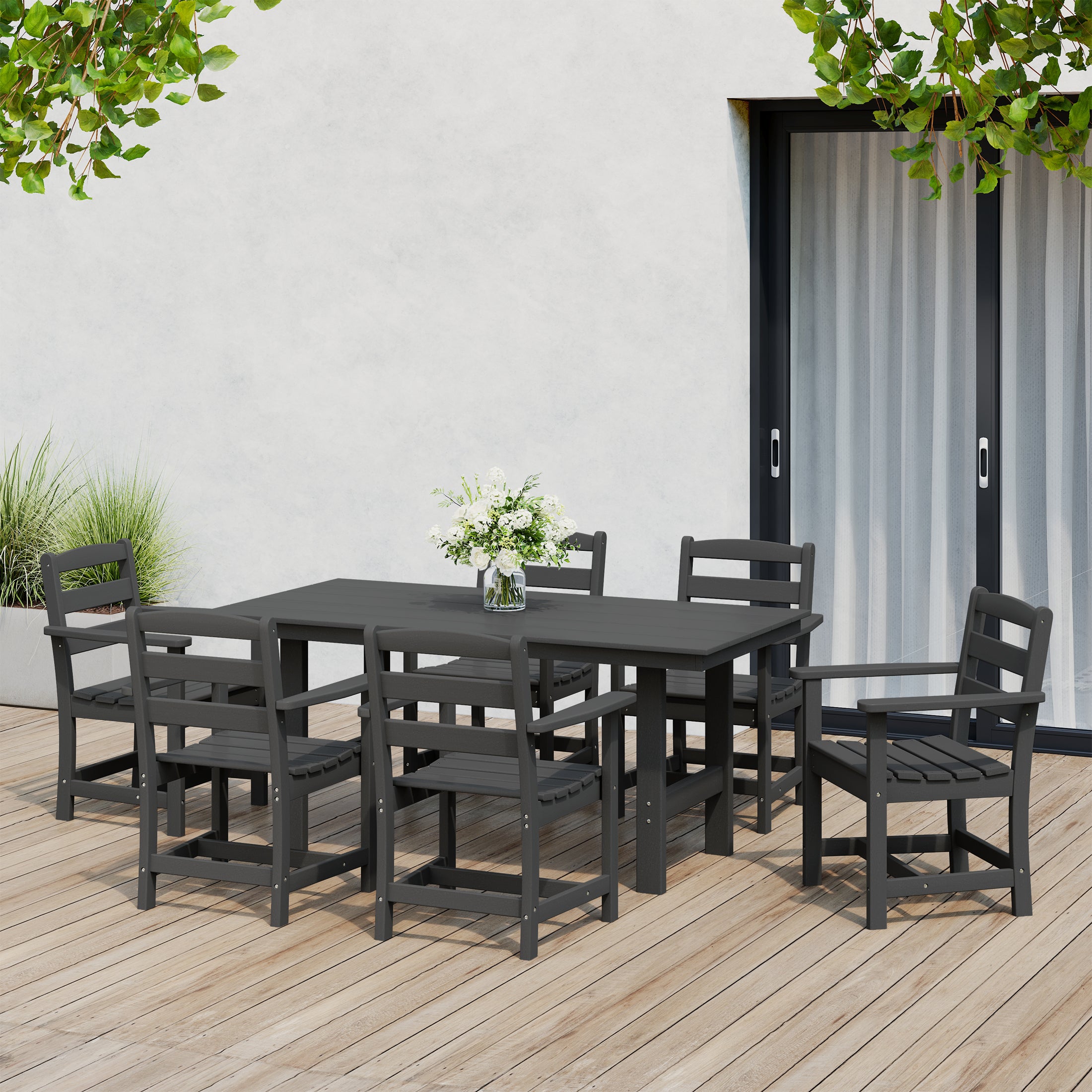 Palms 7-Piece HDPE Outdoor Rectangular Patio Dining Table Set