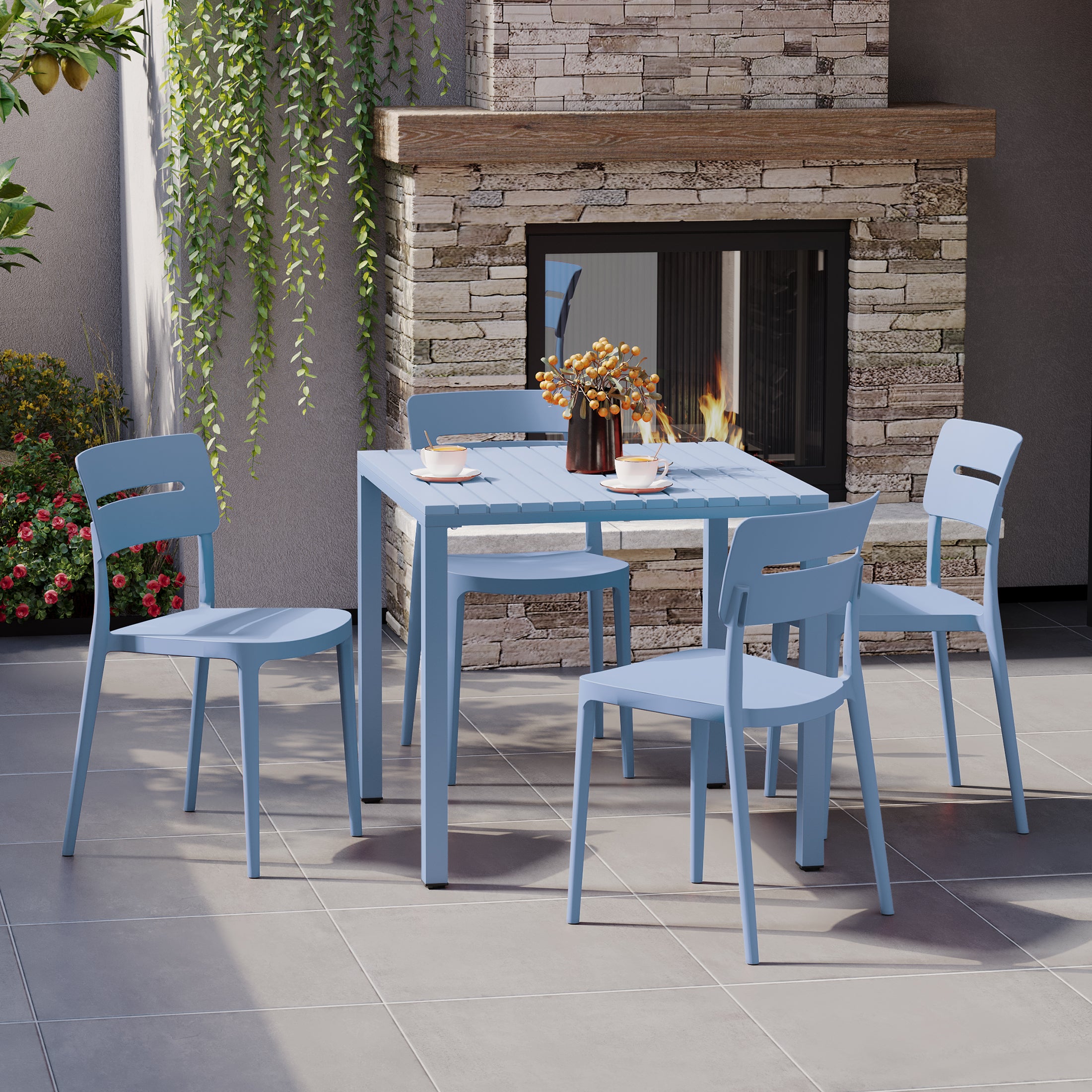 Sunshine 5-Piece Outdoor Metal Frame Dining Table Patio Set with Stackable Patio Dining Chairs