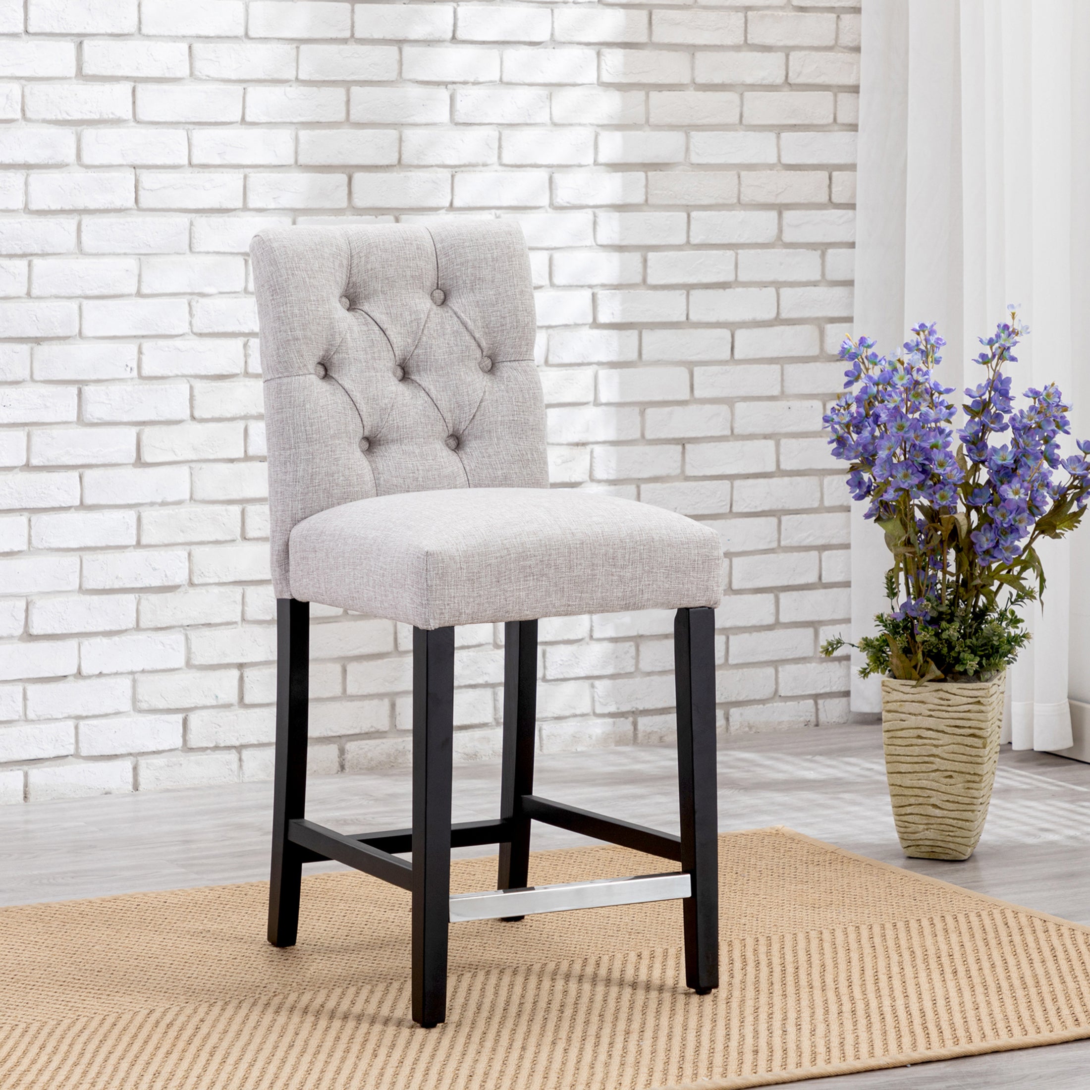 Bellmount 24" Linen Fabric Tufted Counter Stool,Black