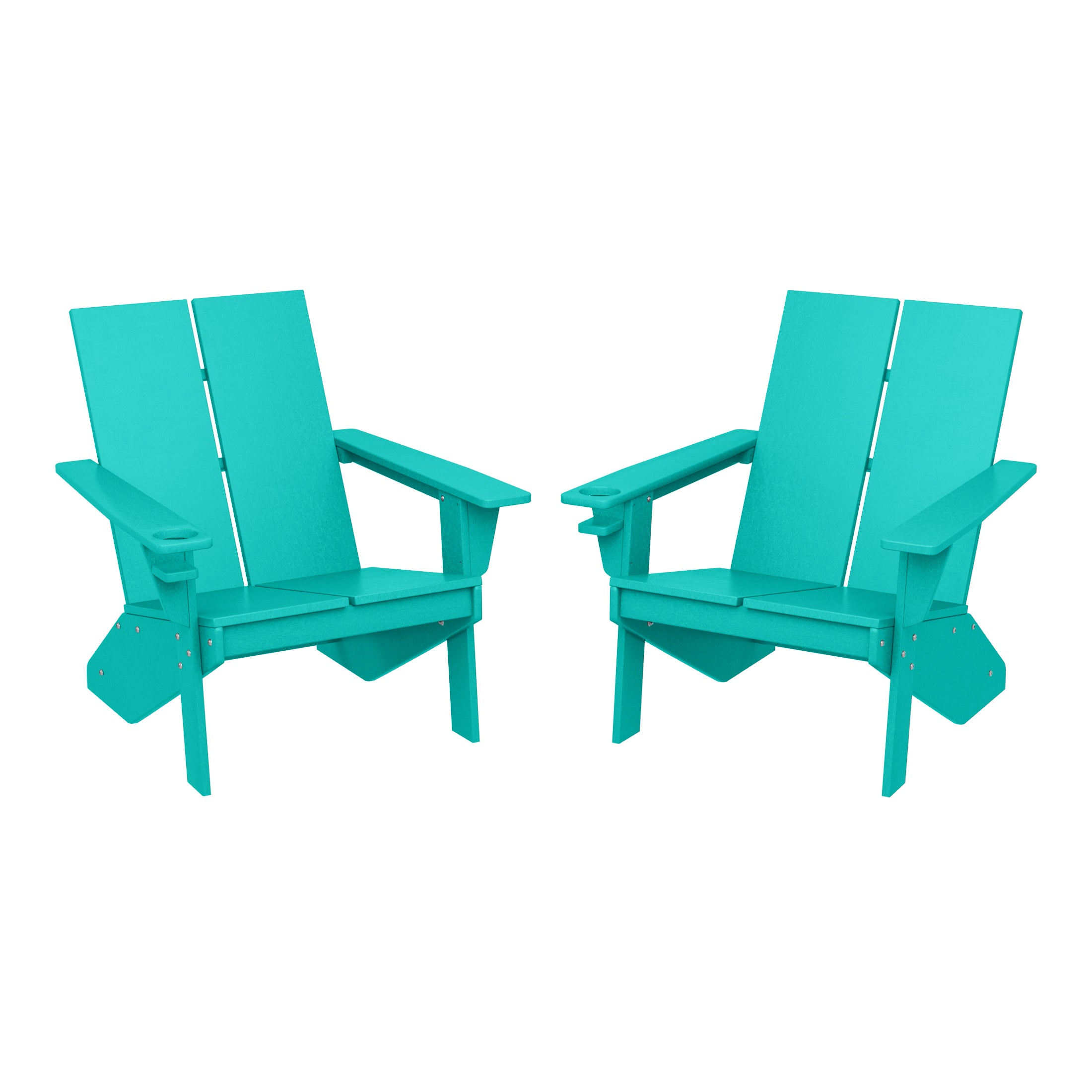 Seaview Outdoor HDPE Modern Adirondack Chair with Cup Holder (Set of 2)