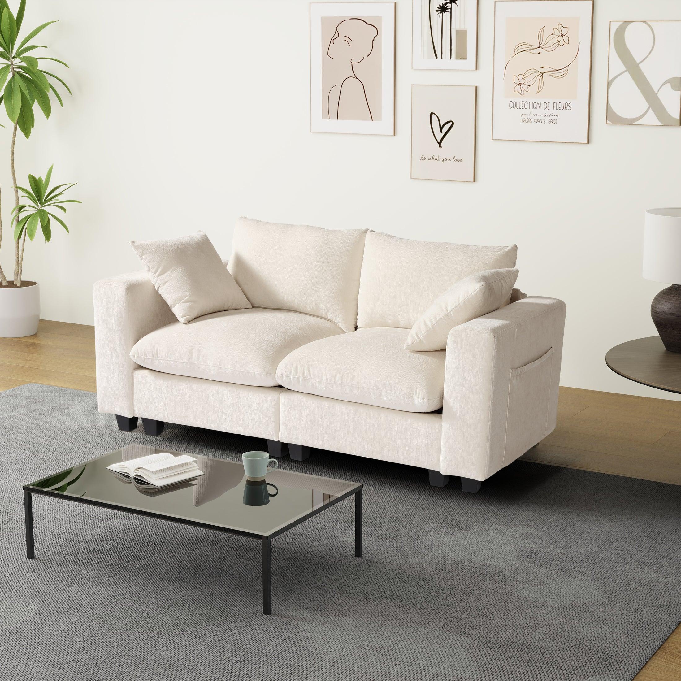 Springfield 70" Modular Chenille Loveseat Sofa With USB/Type-C Ports and Side Pockets