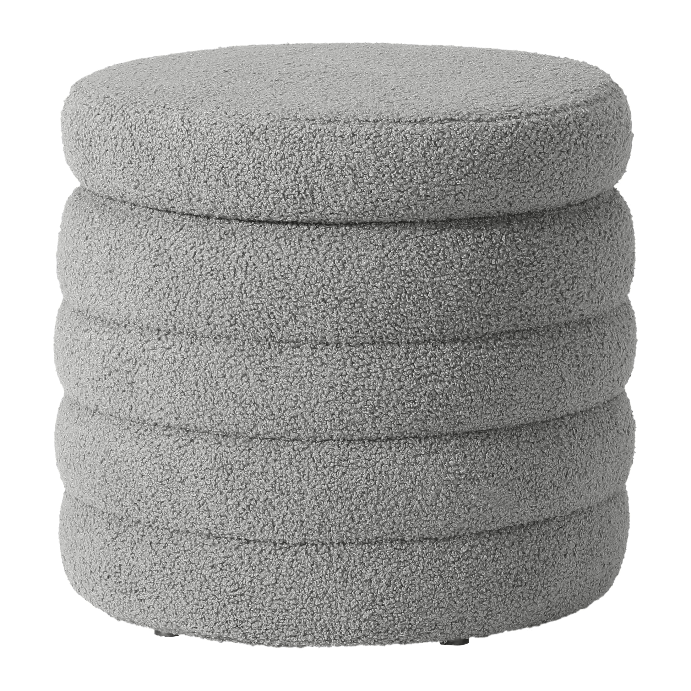 Celine Mid-Century Modern Faux Sherpa Round Storage Ottoman