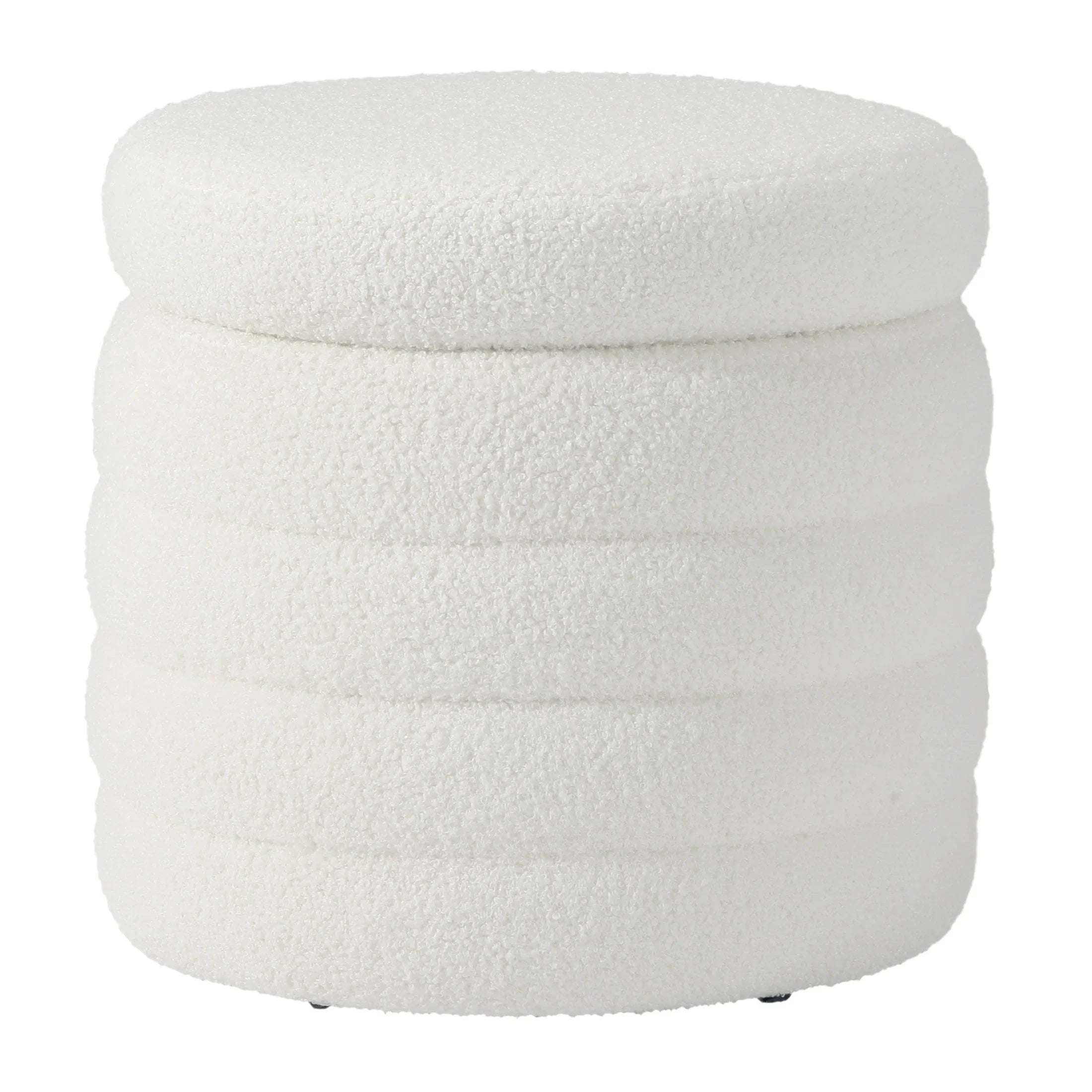 Celine Mid-Century Modern Faux Sherpa Round Storage Ottoman