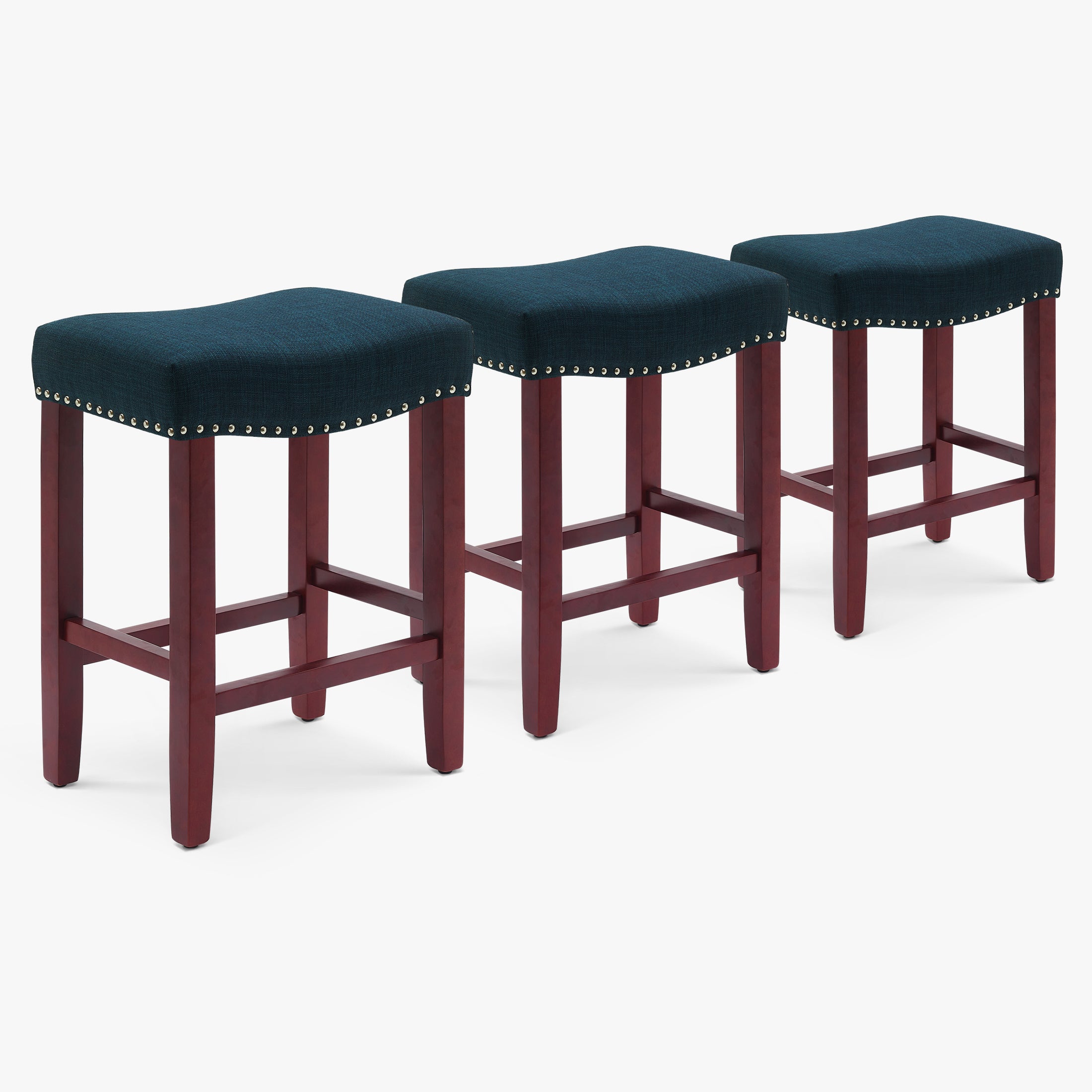 Bulmon 24" Upholstered Saddle Seat Cherry Counter Stool (Set of 3)