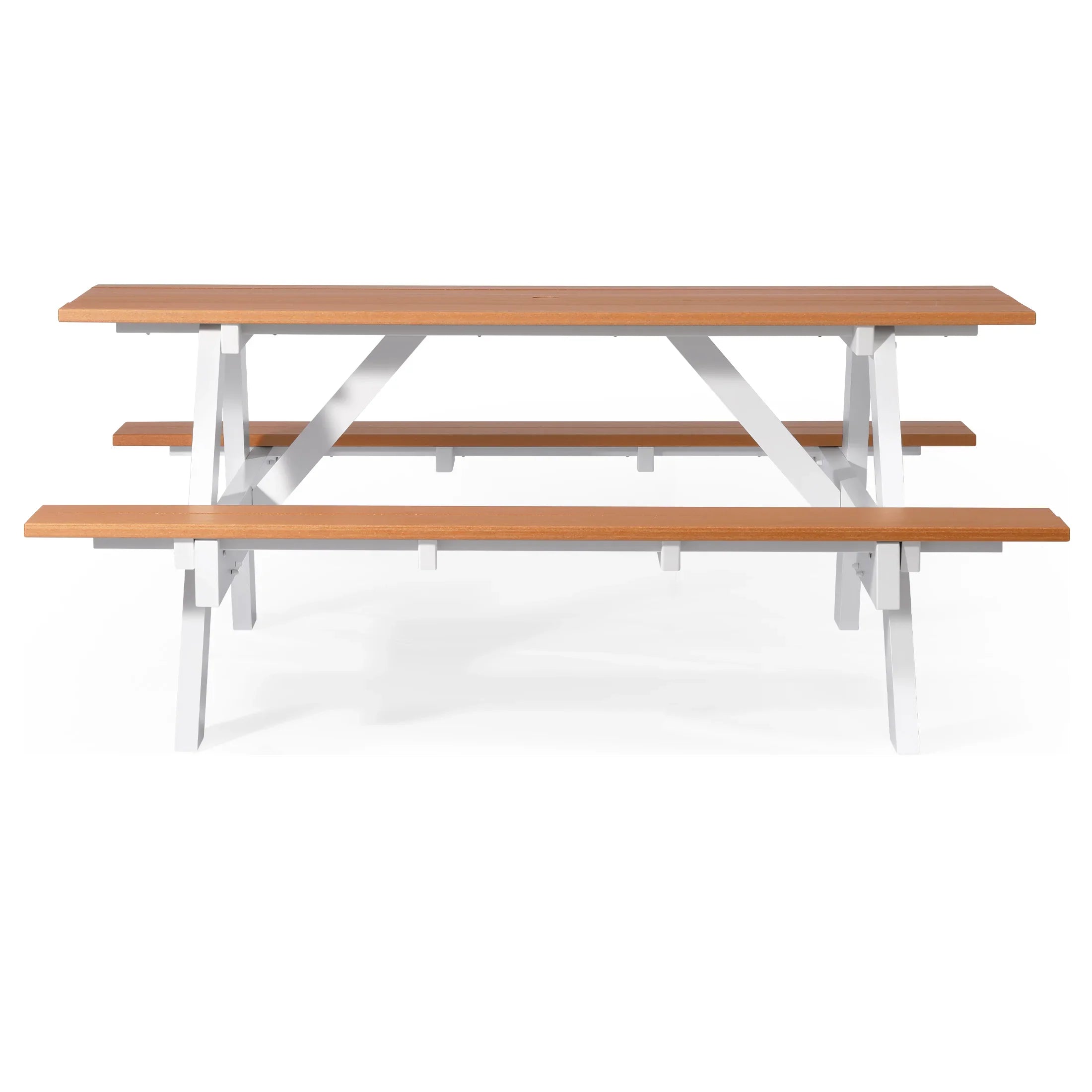 Macon Outdoor 70" HDPE Plastic Picnic Table Bench With Umbrella Hole