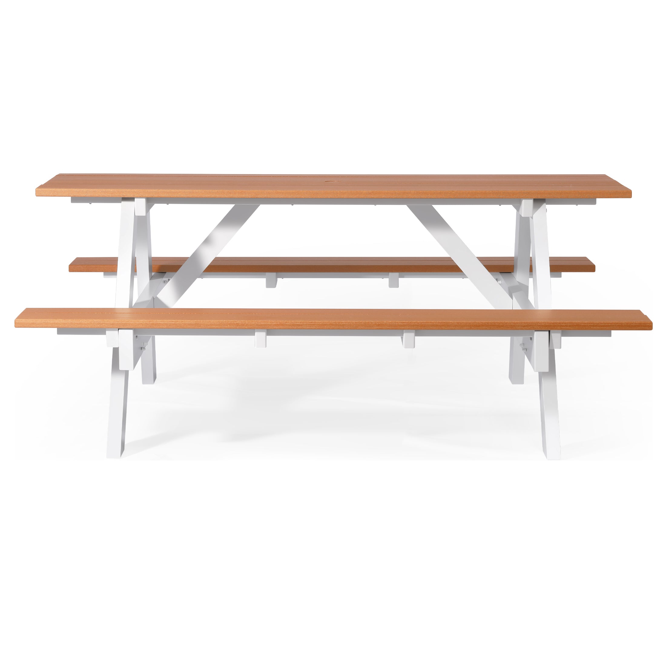 Macon Outdoor 70" HDPE Plastic Picnic Table Bench With Umbrella Hole