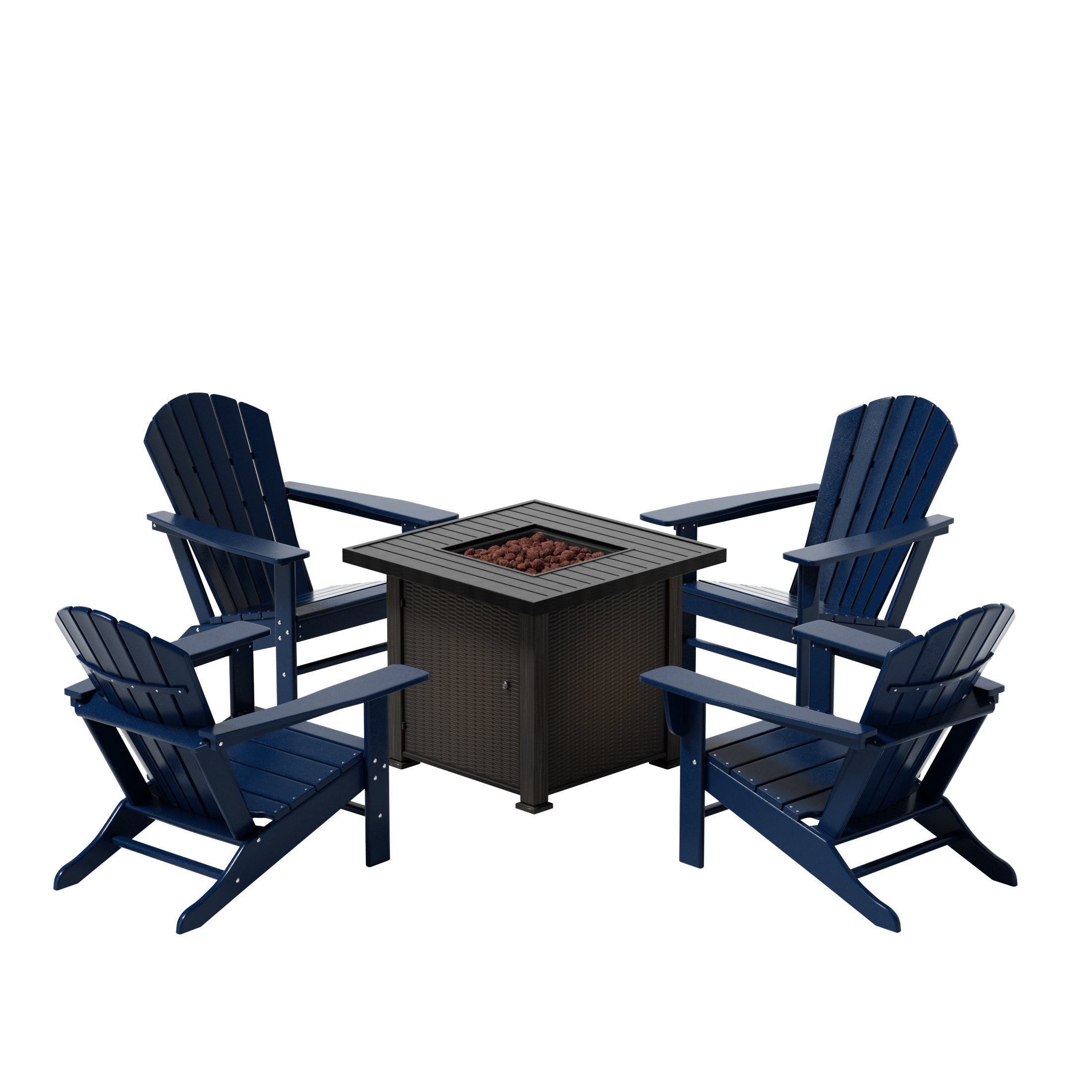 Portside Dylan Outdoor Patio Adirondack Chair With Square Fire Pit Table Sets