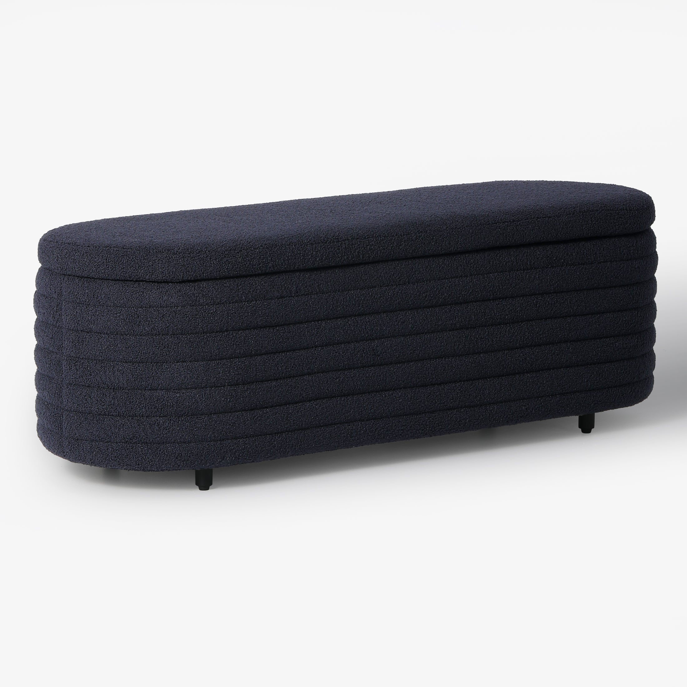 Celine 54" Wide Mid-Century Modern Upholstered Teddy Sherpa Tufted Oval Storage Ottoman Bench