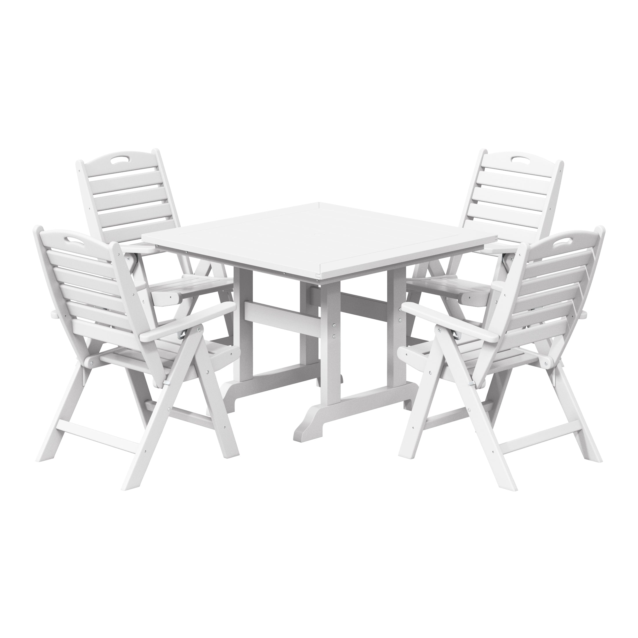 Paradise 5-Piece HDPE Square Patio Dining Table Set with Foldable Chairs
