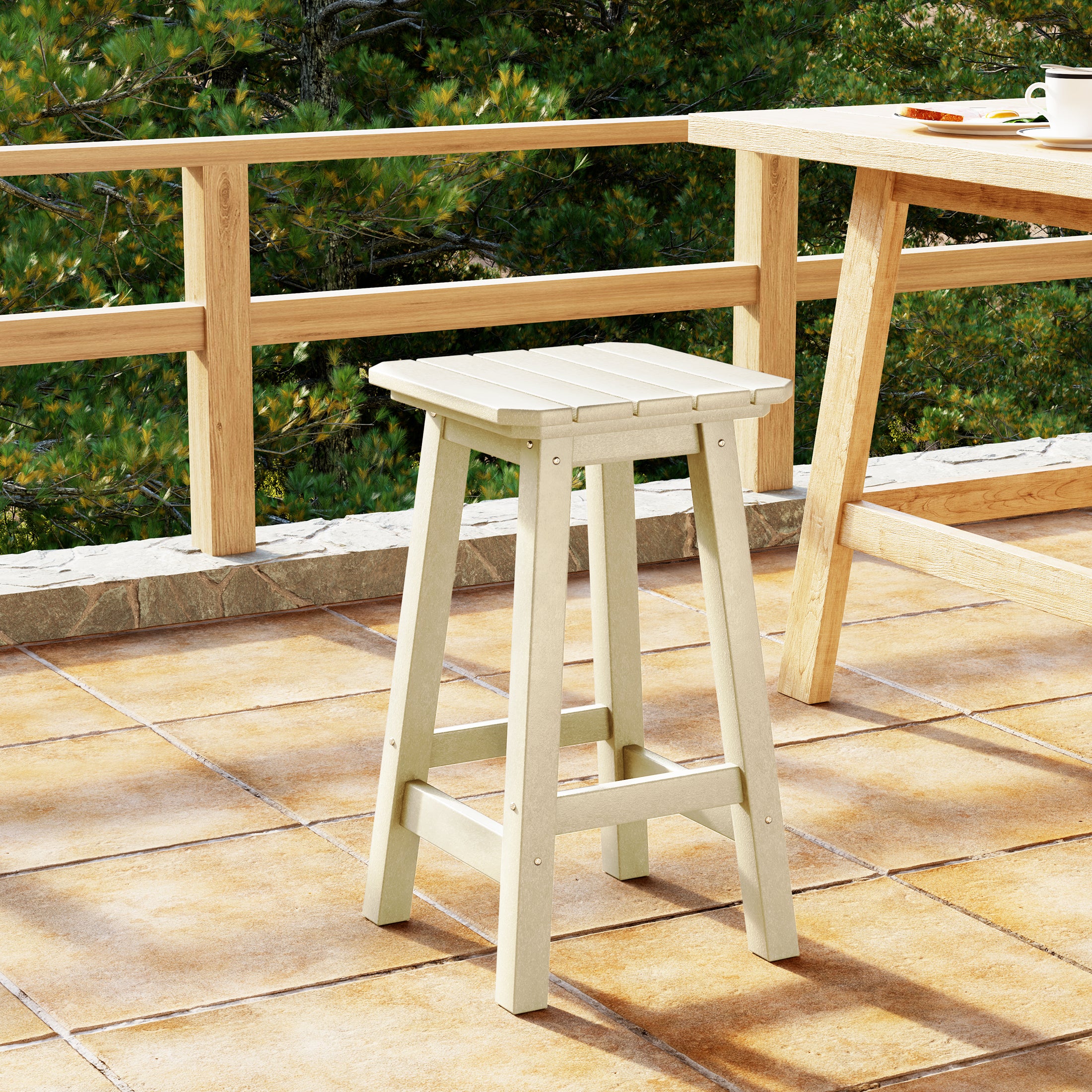 Paradise 24" HDPE Outdoor Patio Counter High Backless Square Bar Stool