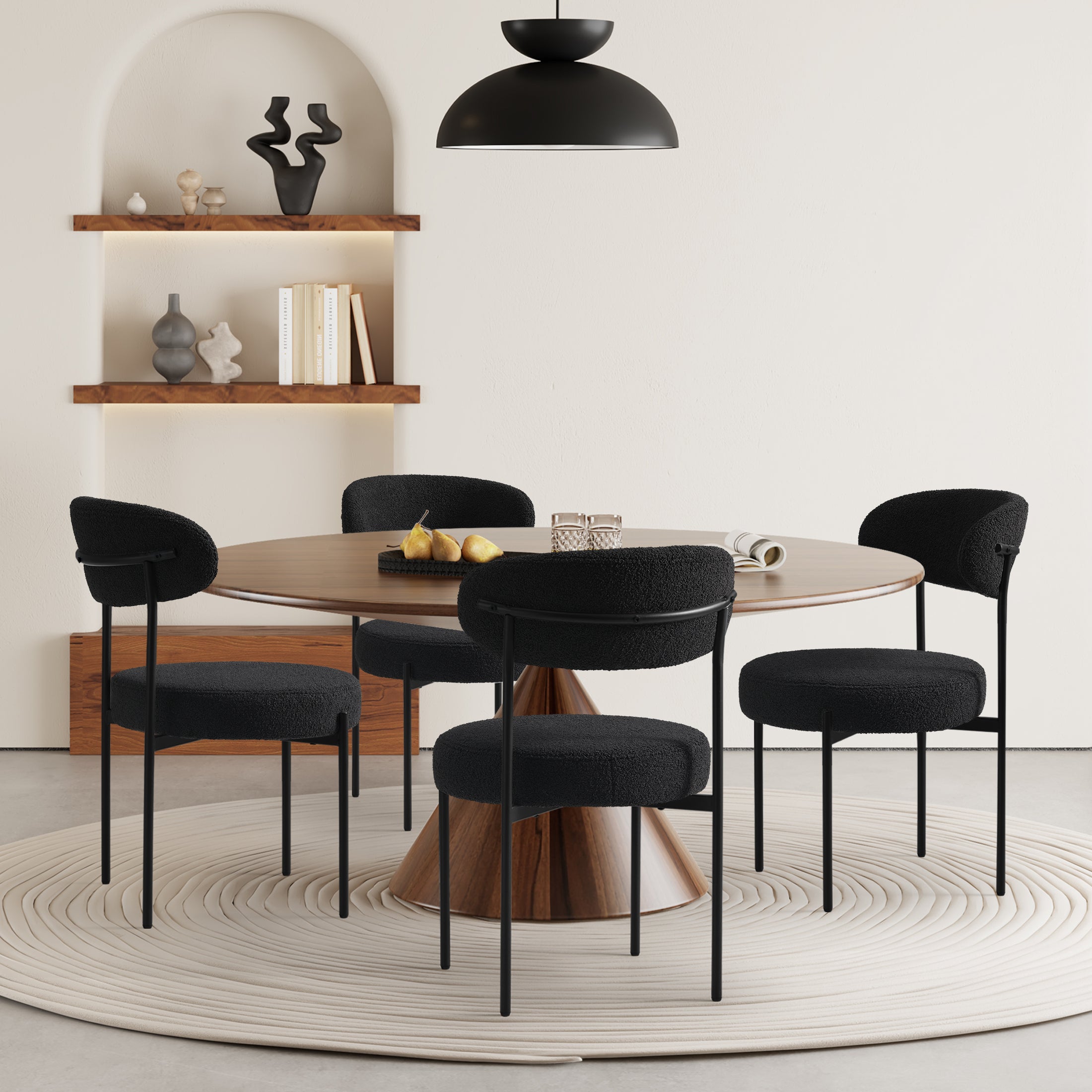 Celine Mid-Century Modern Upholstered Sherpa Round Dining Chairs (Set of 4)
