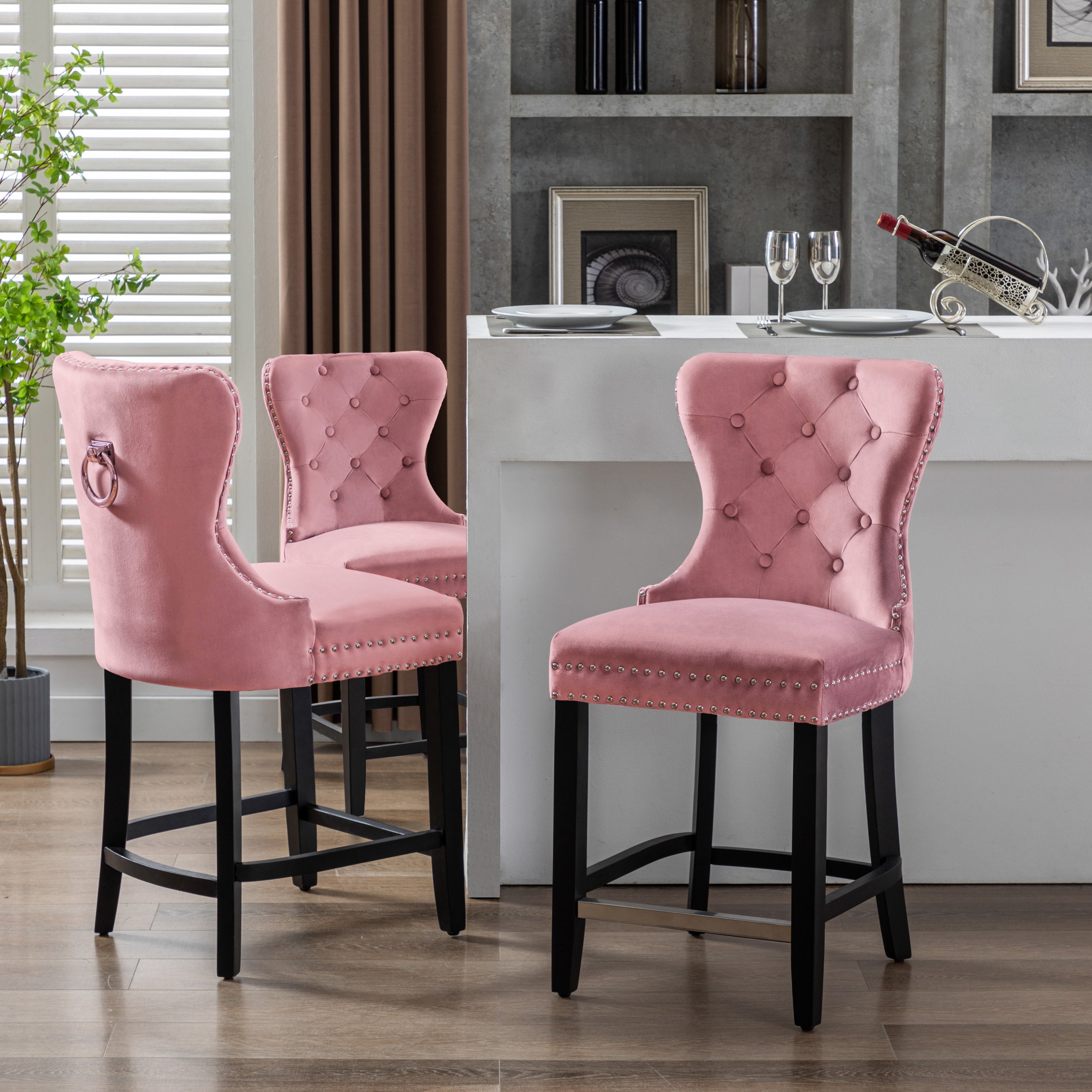 Hank 24" Tufted Velvet Counter Stool (Set of 3)