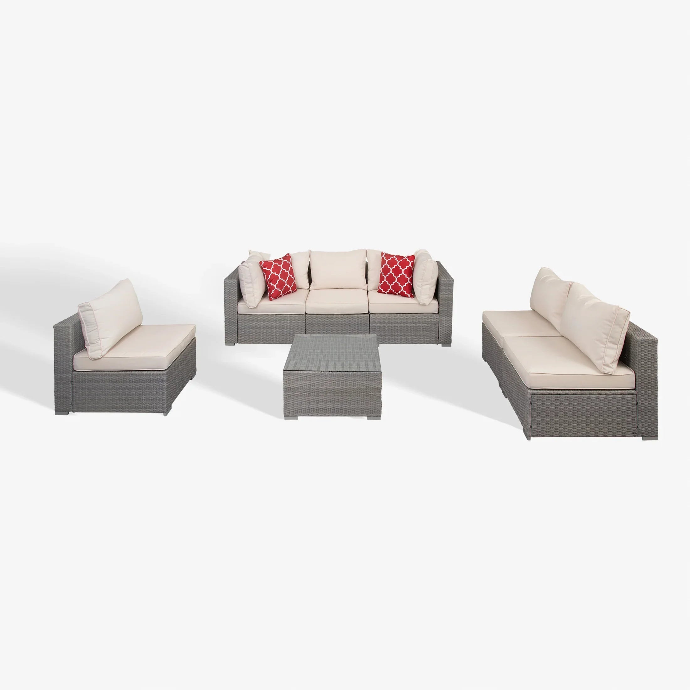 Adison 7-Piece set Expresso color Rattan Sofa seating group with cushions and pillows
