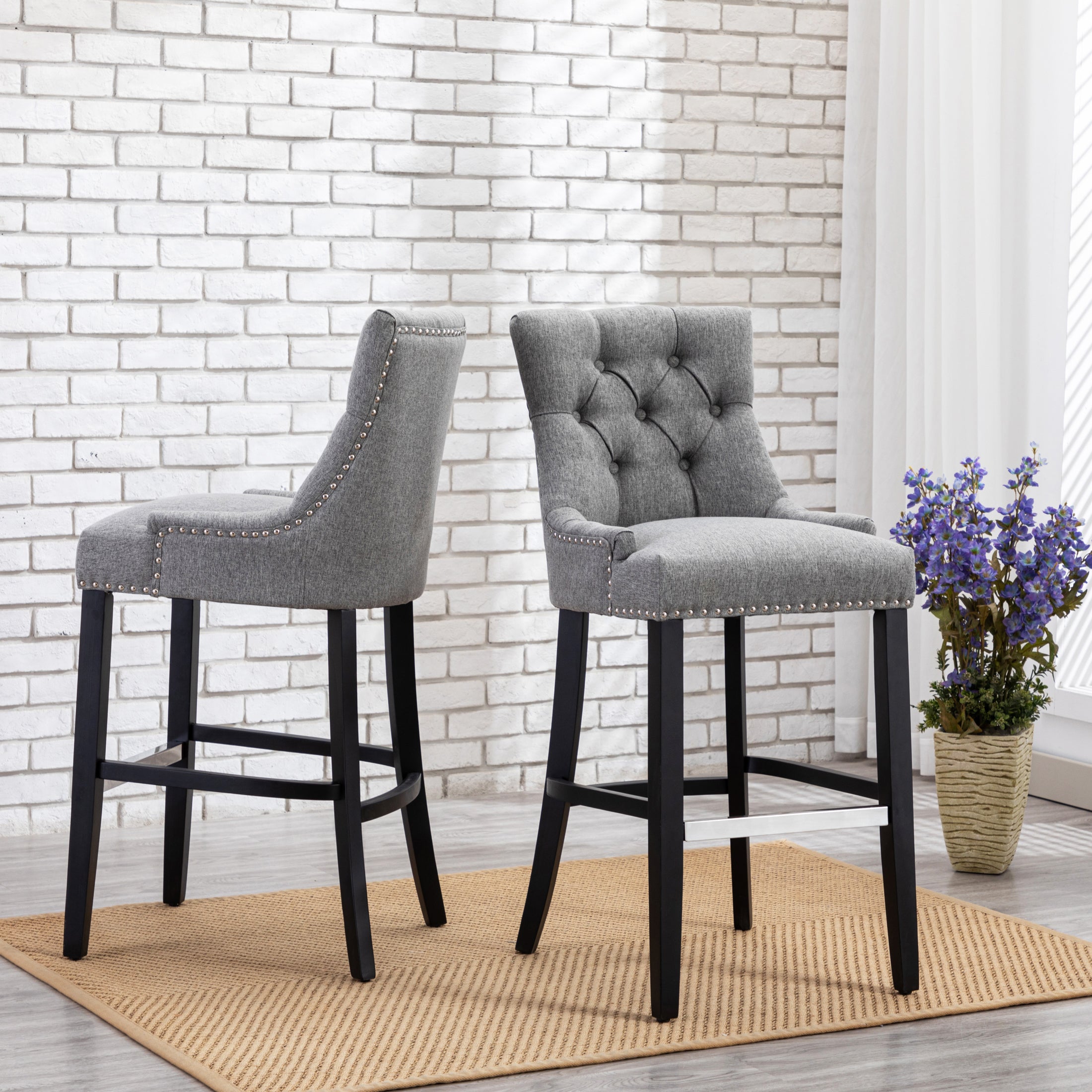 Bellmount 29" Upholstered Wood Bar Stool with Tufted Back (Set of 2)