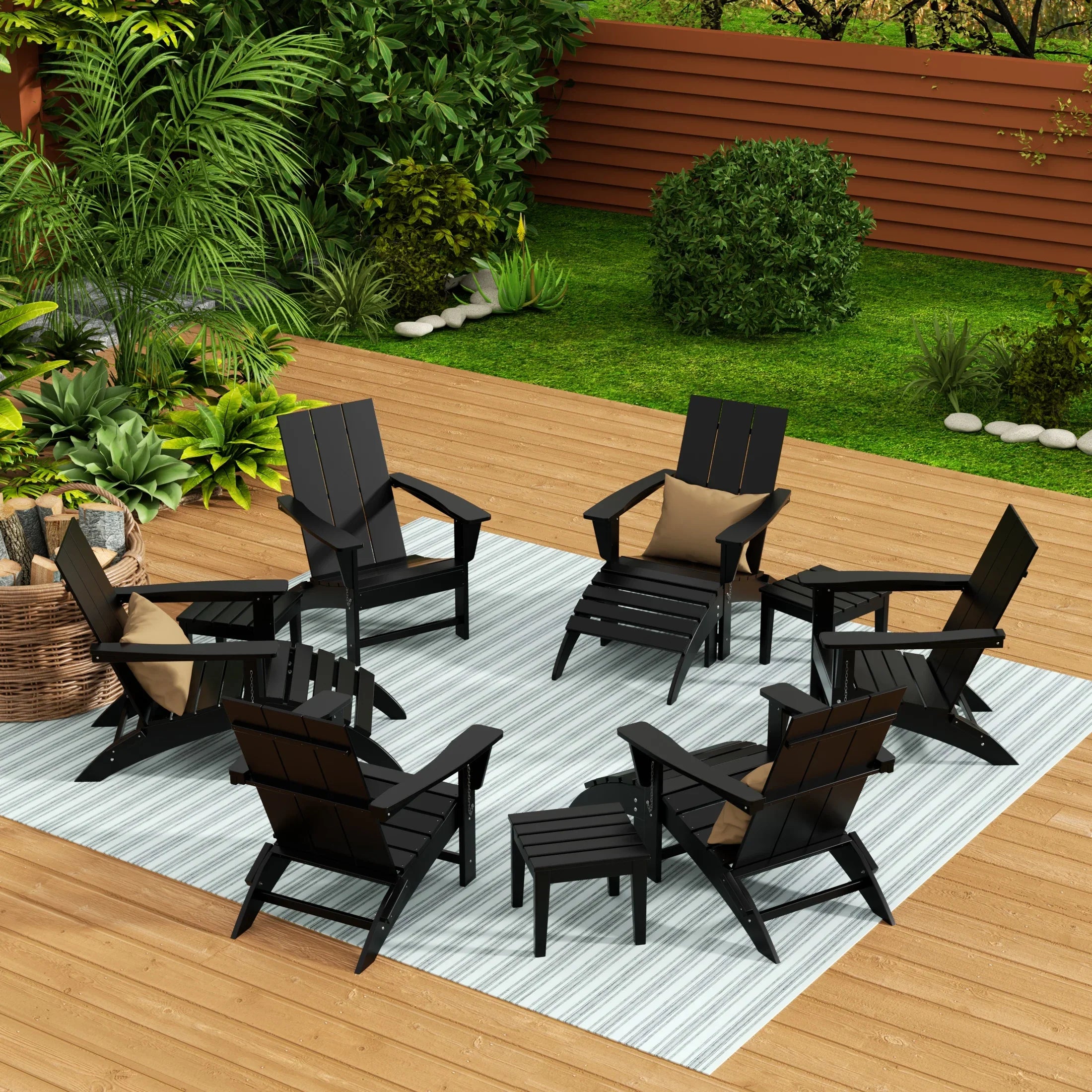Palms 12-Piece Modern Poly Folding Adirondack Chair with Ottoman and Side Table