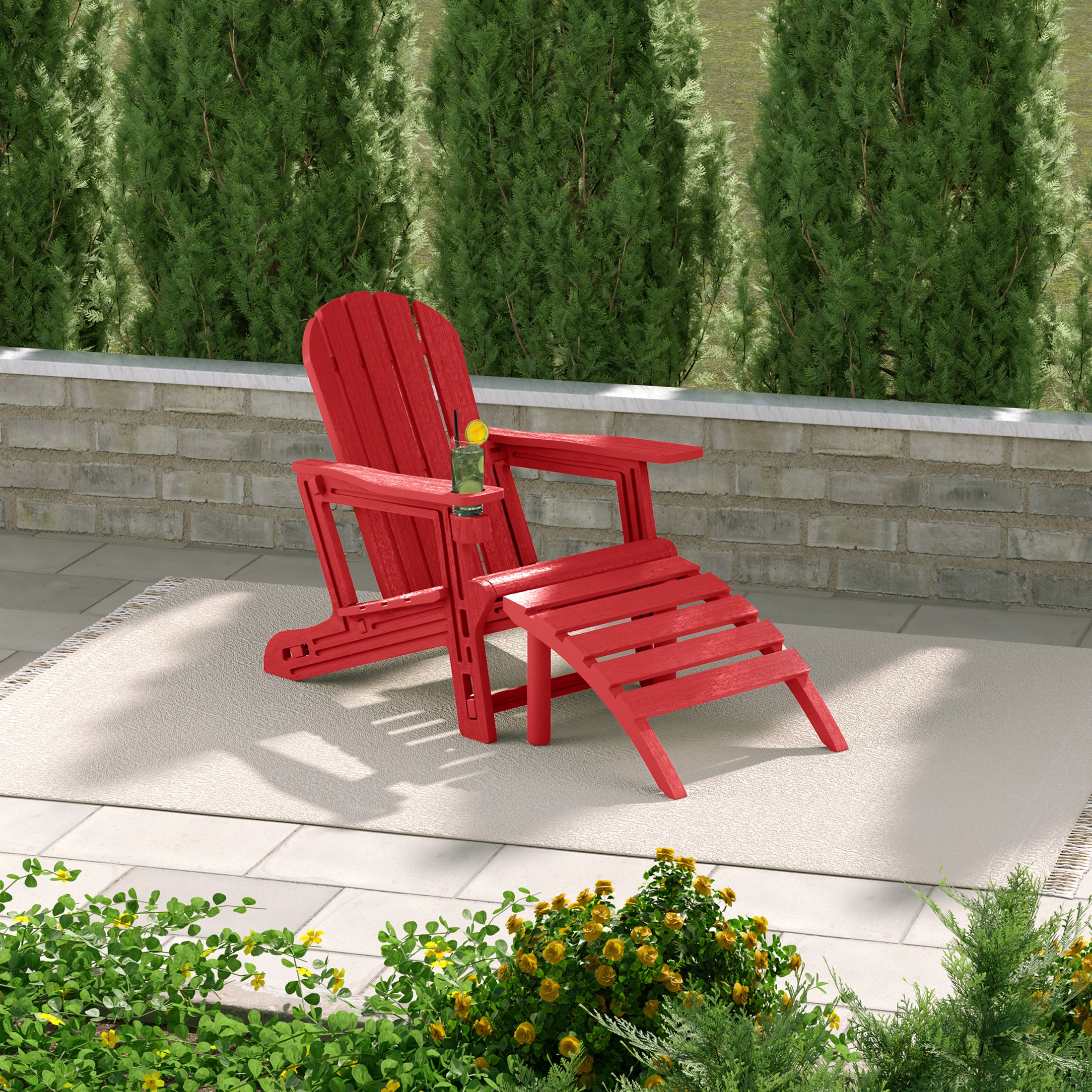 Cayman No-Tools Outdoor HDPE Patio Adirondack Chair with Patio Ottoman