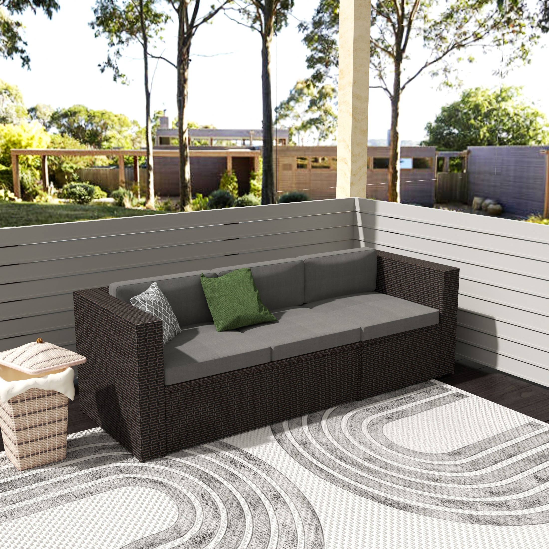 Stonewood 82" Wide Outdoor Rattan Wicker Patio Sofa with Cushions