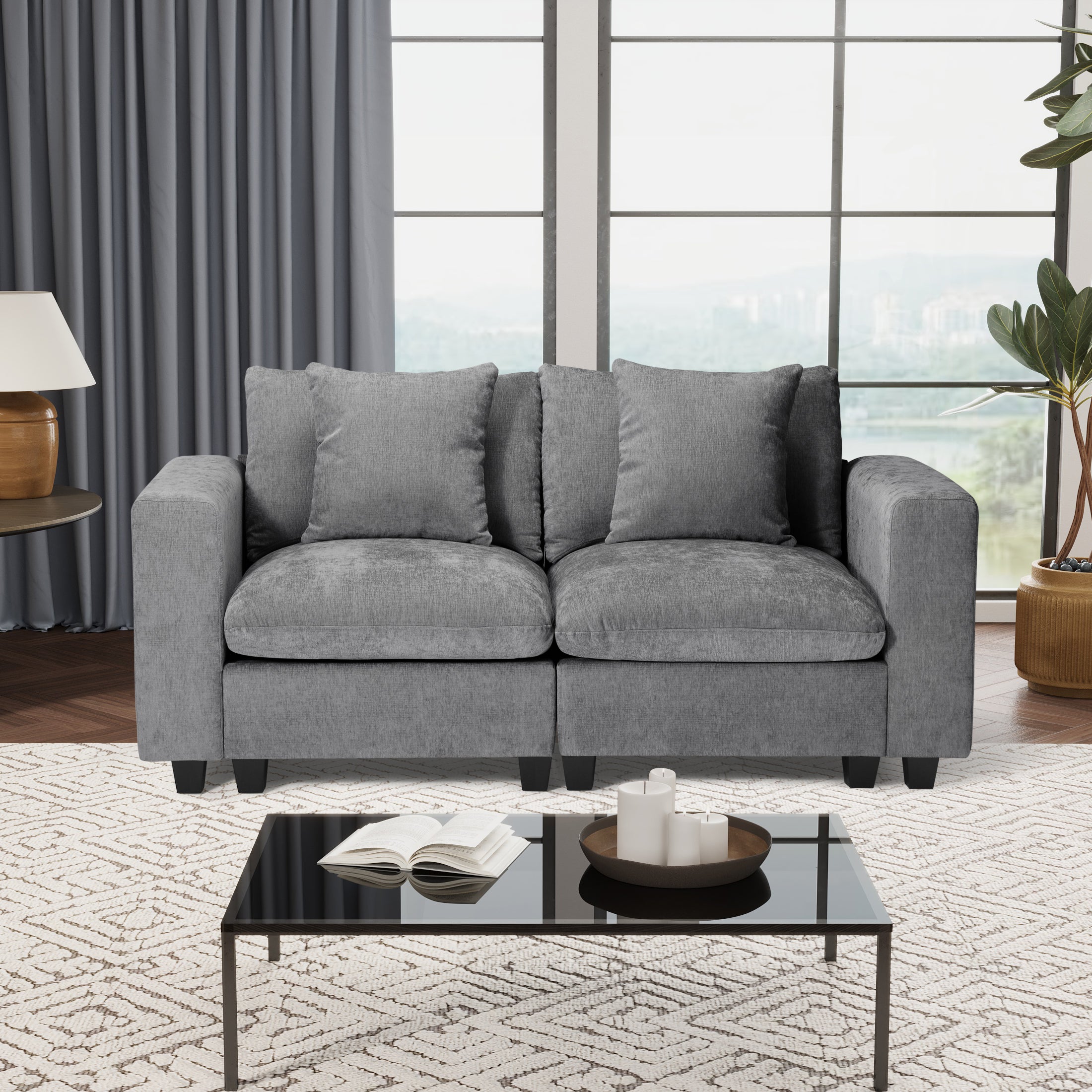 Springfield 70" Modular Chenille Loveseat Sofa With USB/Type-C Ports and Side Pockets