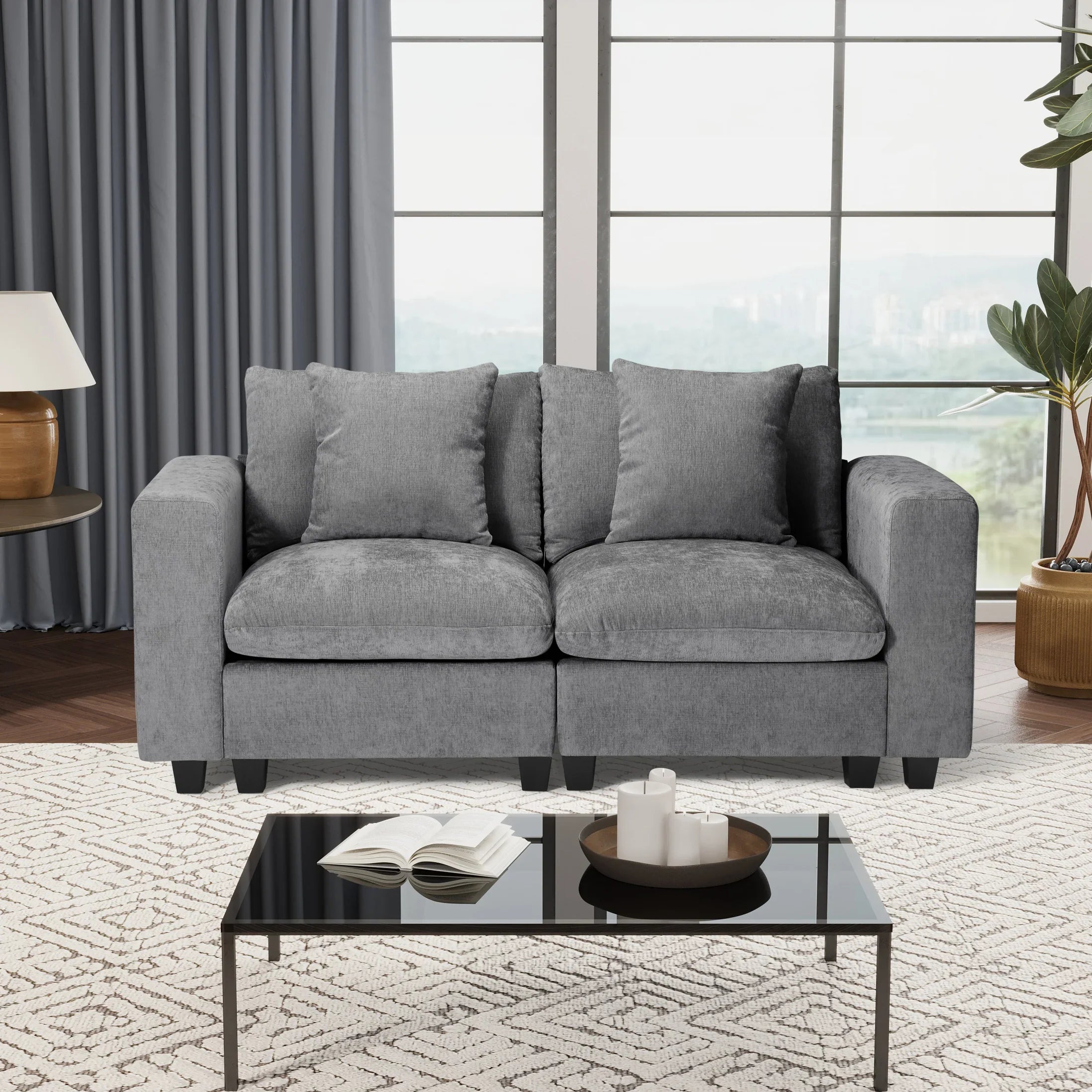 Springfield 70" Modular Chenille Loveseat Sofa With USB/Type-C Ports and Side Pockets