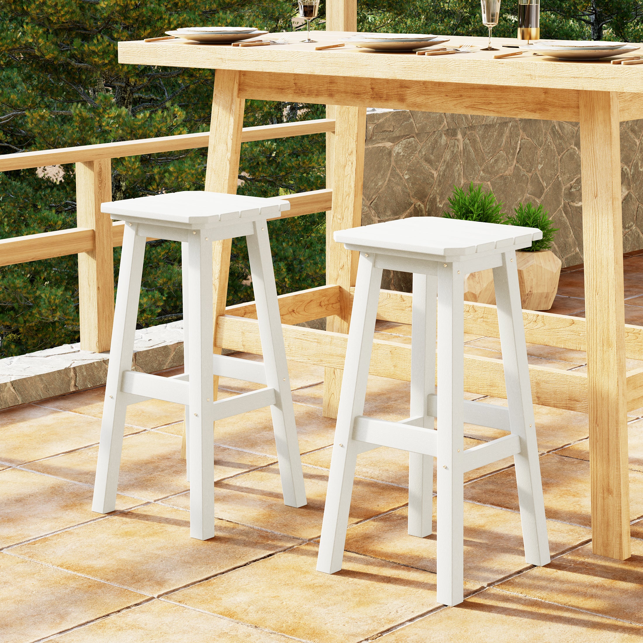 Paradise 29" HDPE Outdoor Patio Square Bar Stools (Set of 2)