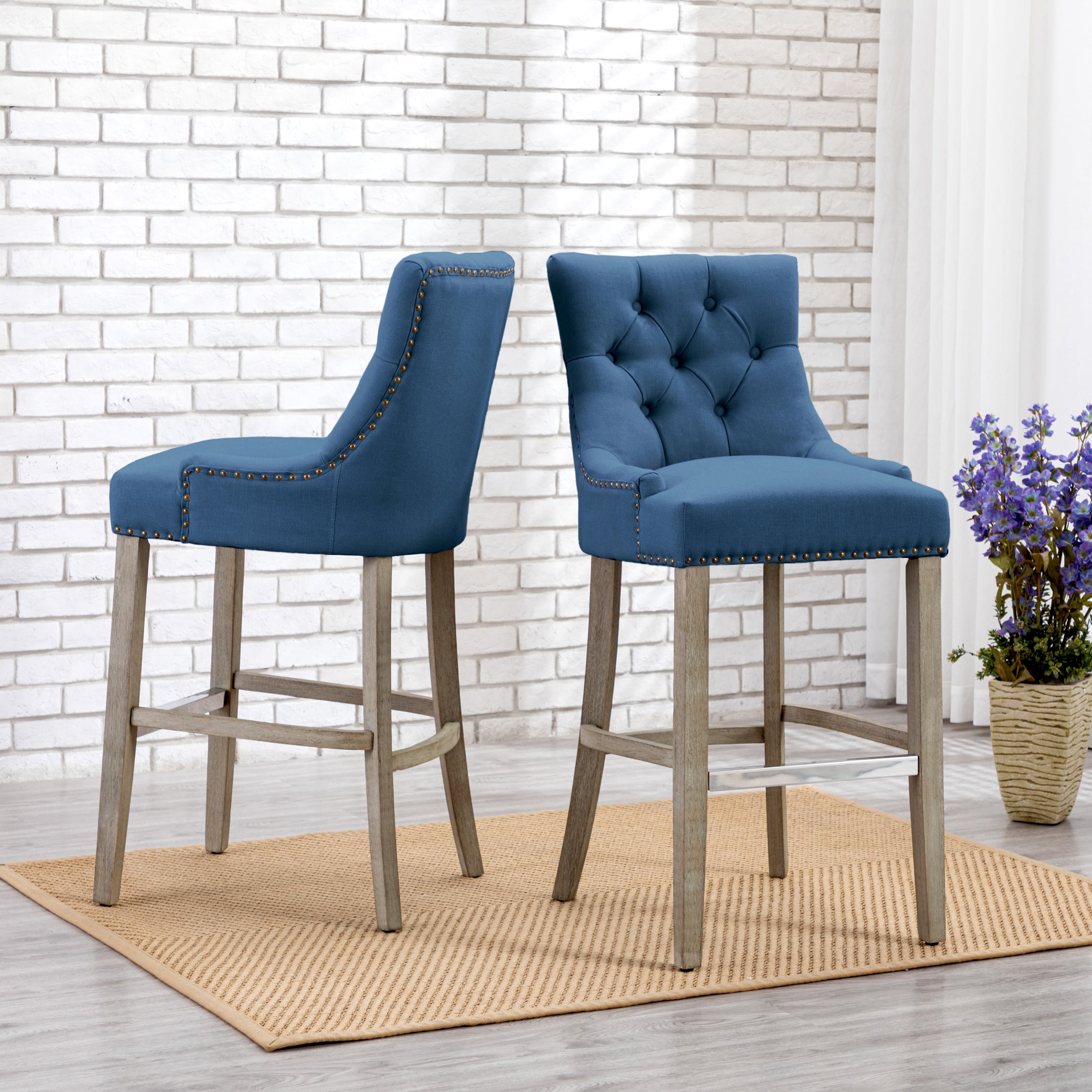 Bellmount 29" Upholstered Wood Bar Stool with Tufted Back (Set of 2)