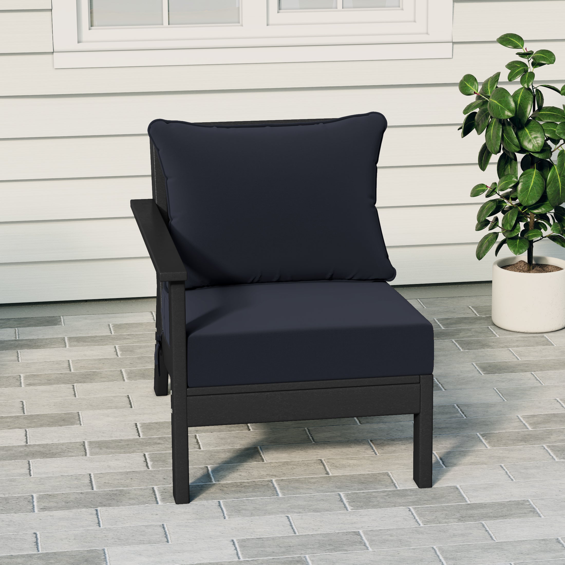 Portsmouth Outdoor Patio HDPE Left Arm Sectional Corner Club Chair with Patio Cushions