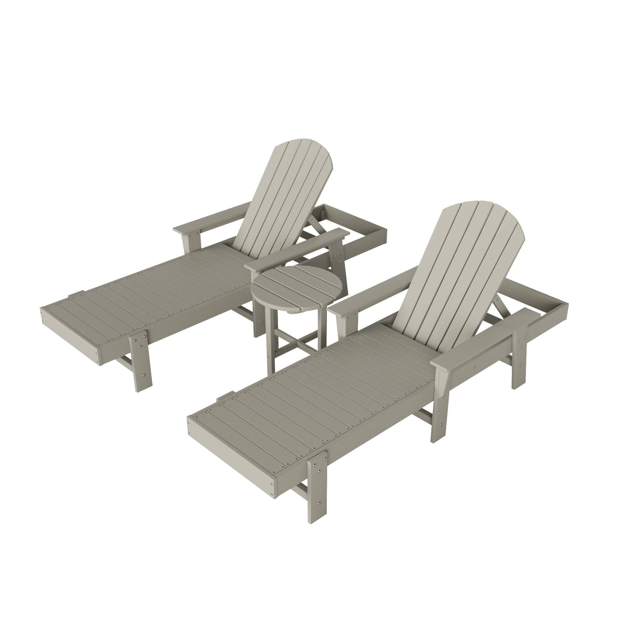 Portside 3 Piece Adirondack Poly Reclining Chaise Lounge With Arms