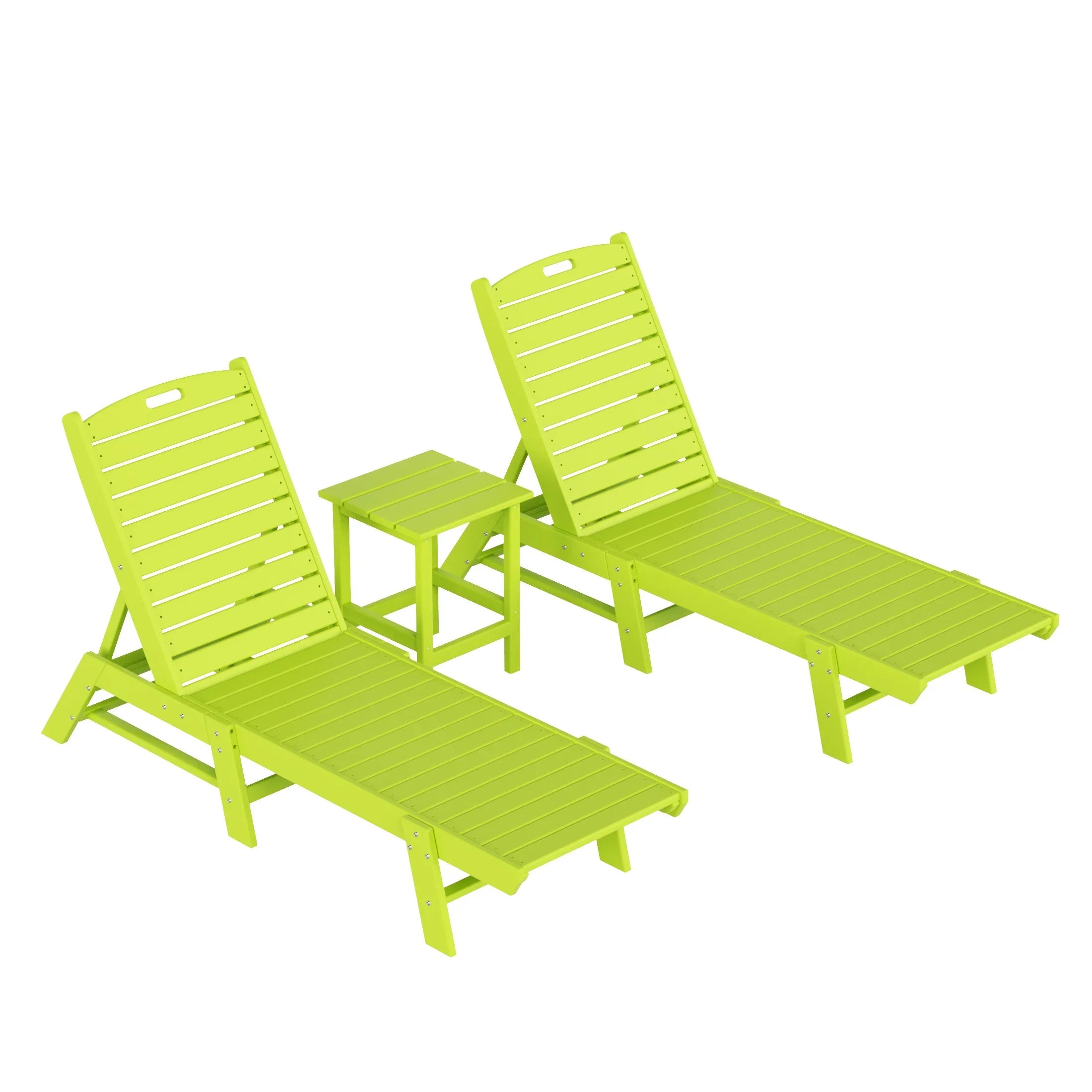 Paradise Poly Reclining Outdoor Patio Chaise Lounge Chair with Side Table Set