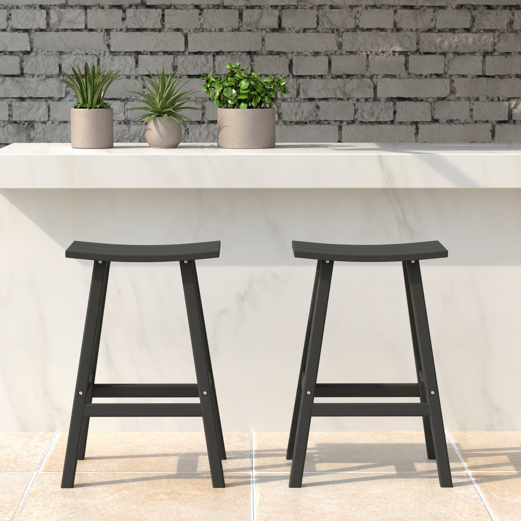 Paradise 24" HDPE Outdoor Patio Counter Height Bar Stools (Set of 2)