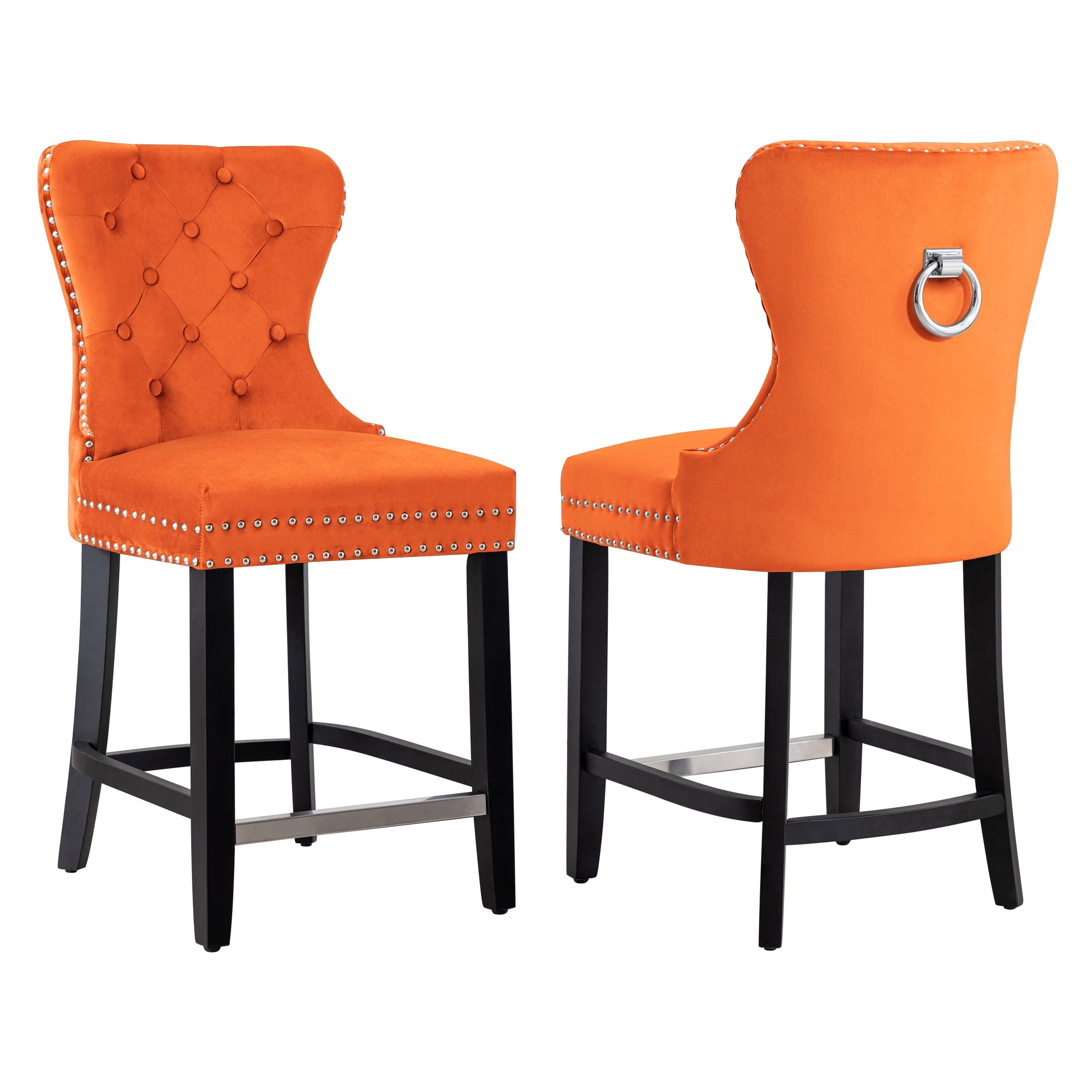 Hank 24" Tufted Velvet Counter Stool (Set of 2), Black