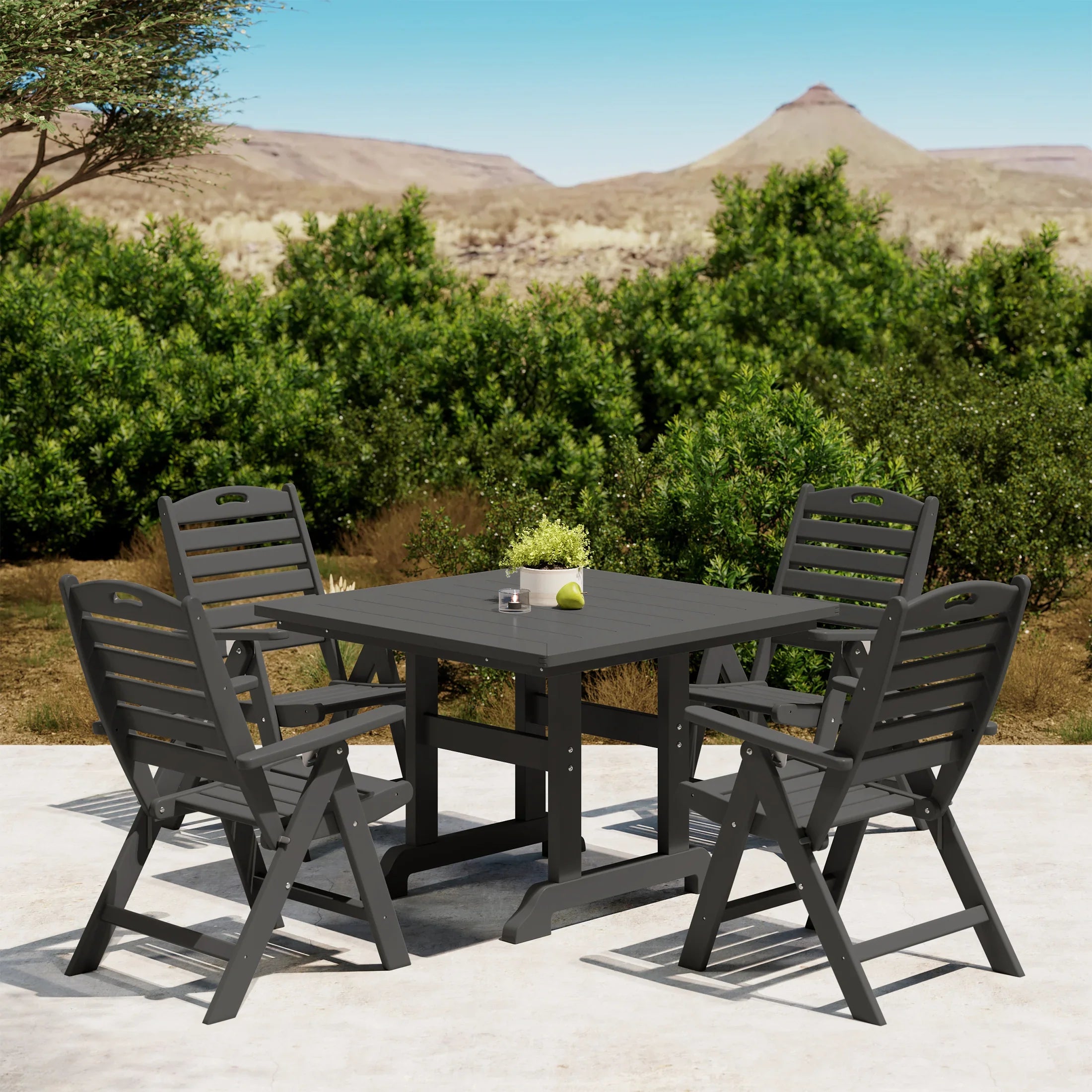 Paradise 5-Piece HDPE Square Patio Dining Table Set with Foldable Chairs
