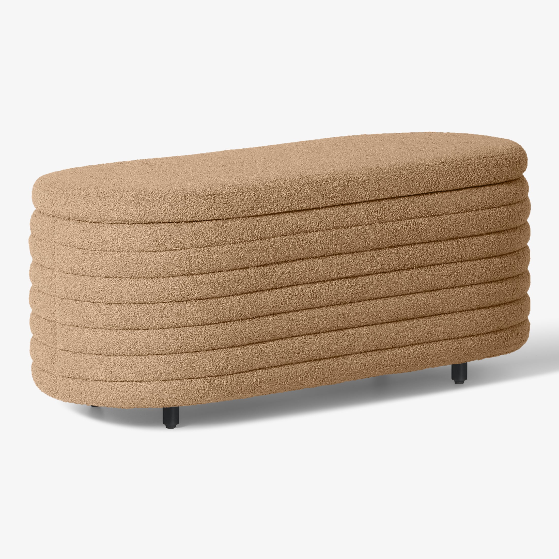 Celine 42" Wide Mid-Century Modern Upholstered Teddy Sherpa Tufted Oval Storage Ottoman Bench