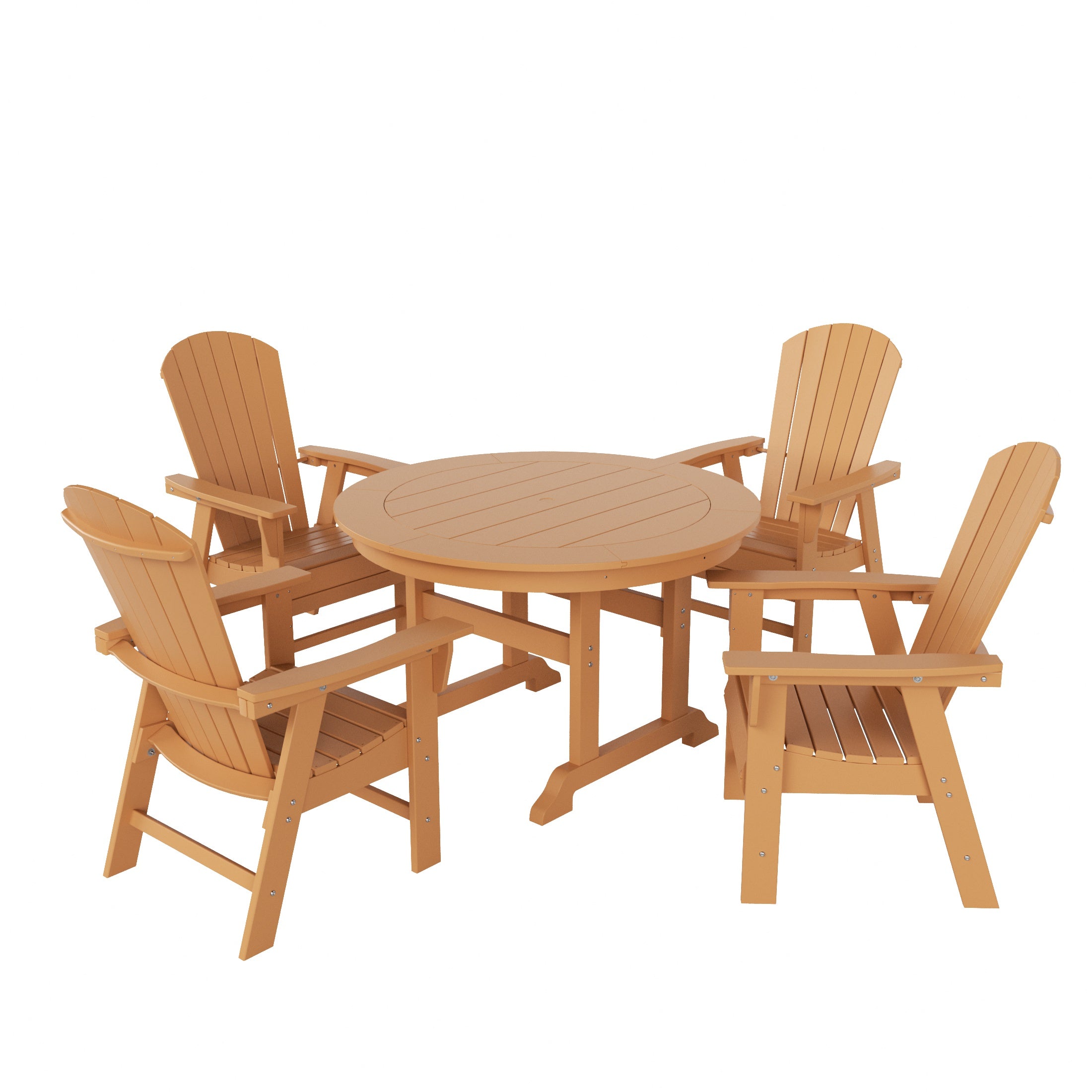 Portside 5 Piece Outdoor Patio Dining Round Table and Shell Back Armchair Set